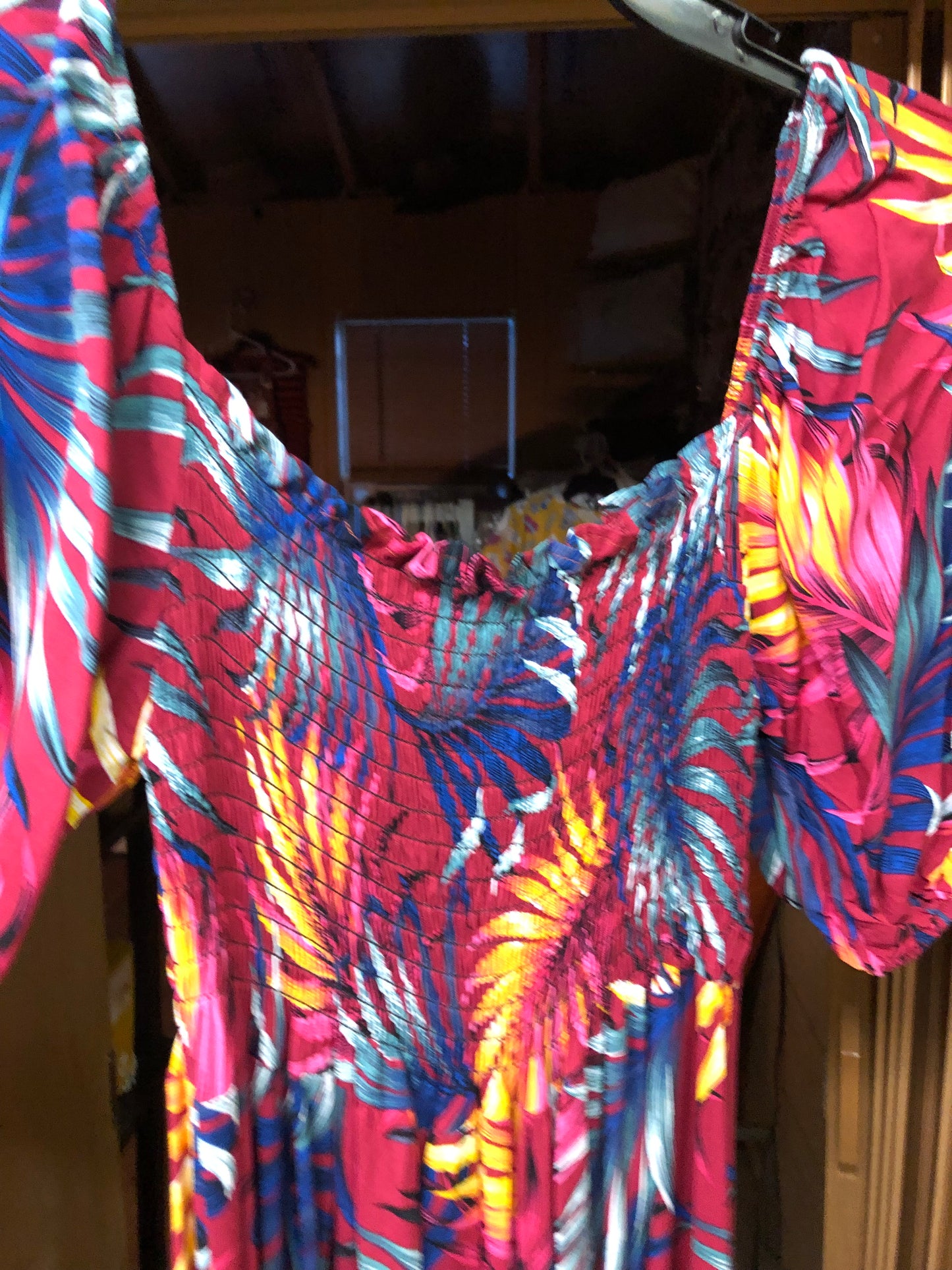 Woman Maxi Long Summer Dress Slip On Dress Size Med./Large Wine Color With Tropical."New Arrival" SOLD OUT