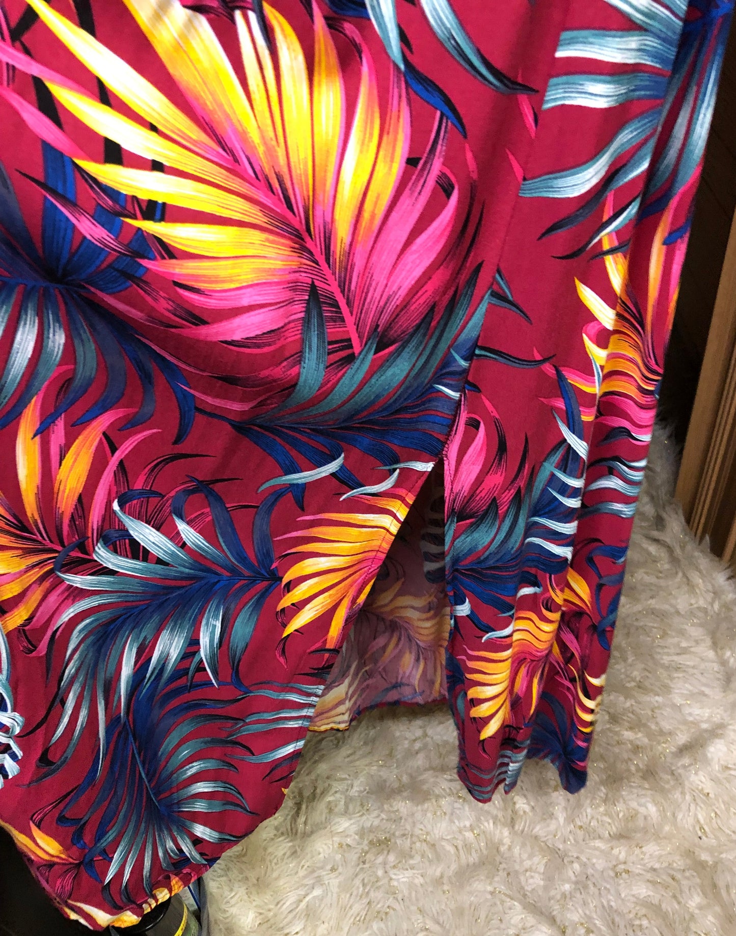 Woman Maxi Long Summer Dress Slip On Dress Size Med./Large Wine Color With Tropical."New Arrival" SOLD OUT