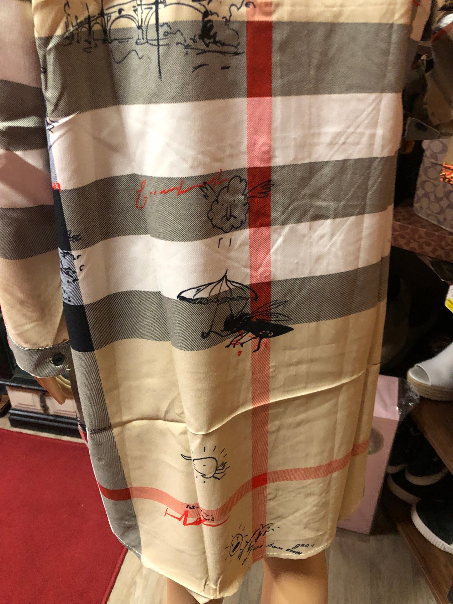 Woman Long Sleeves Plaid Inspired Design Button Front Shirt Dress Size Med. "New Arrival"