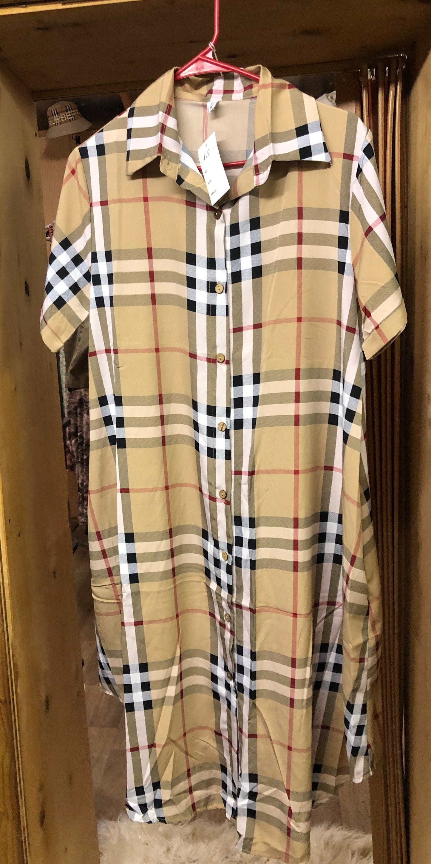 Woman Plaid Fashion Designer Button Front Dress Size Large "New Arrival"