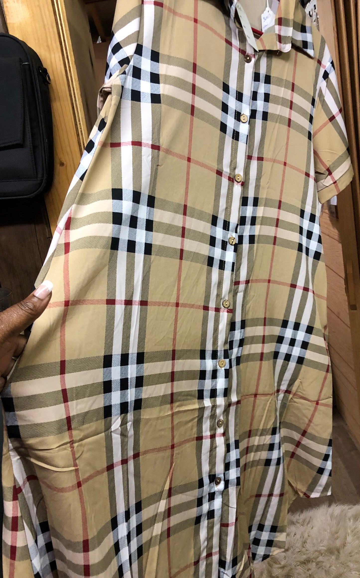Woman Plaid Fashion Designer Button Front Dress Size Large "New Arrival"