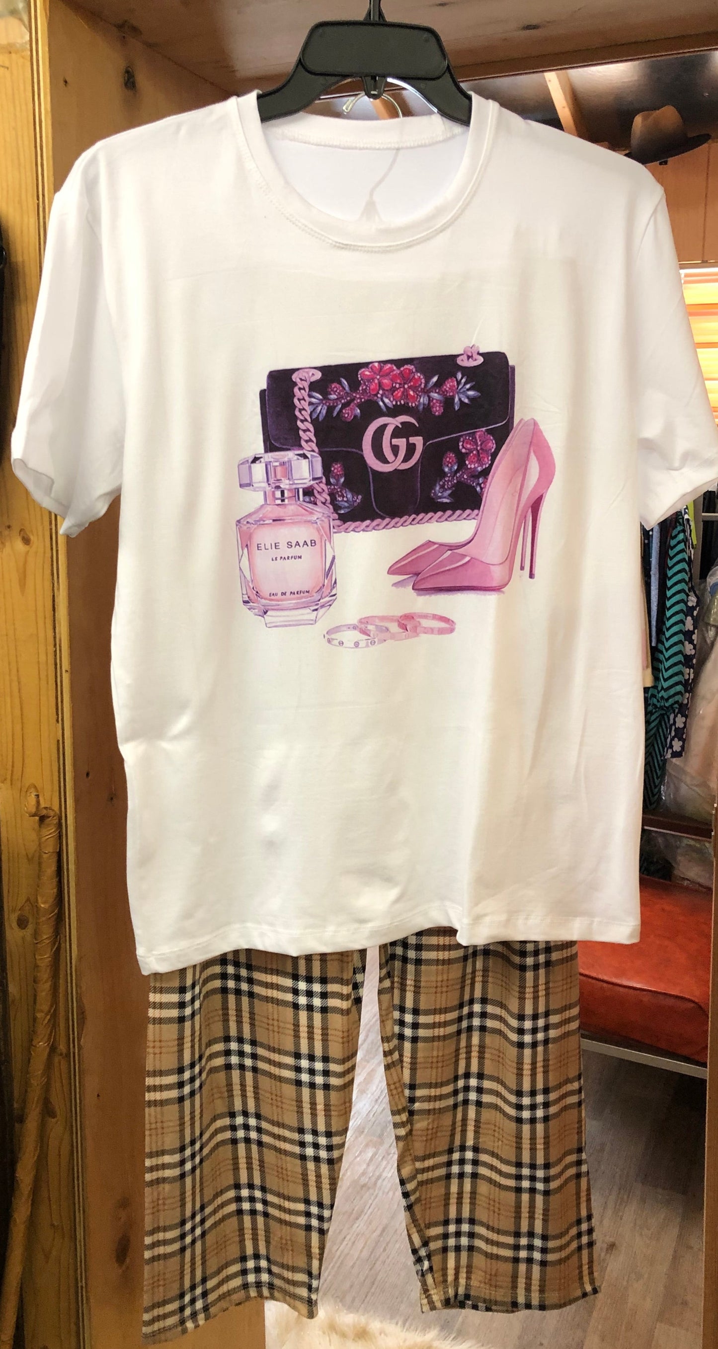 Woman Plaid Fashion "Gods Girl" PJ's 2 Pc Set. Size L/XL "New Arrival"