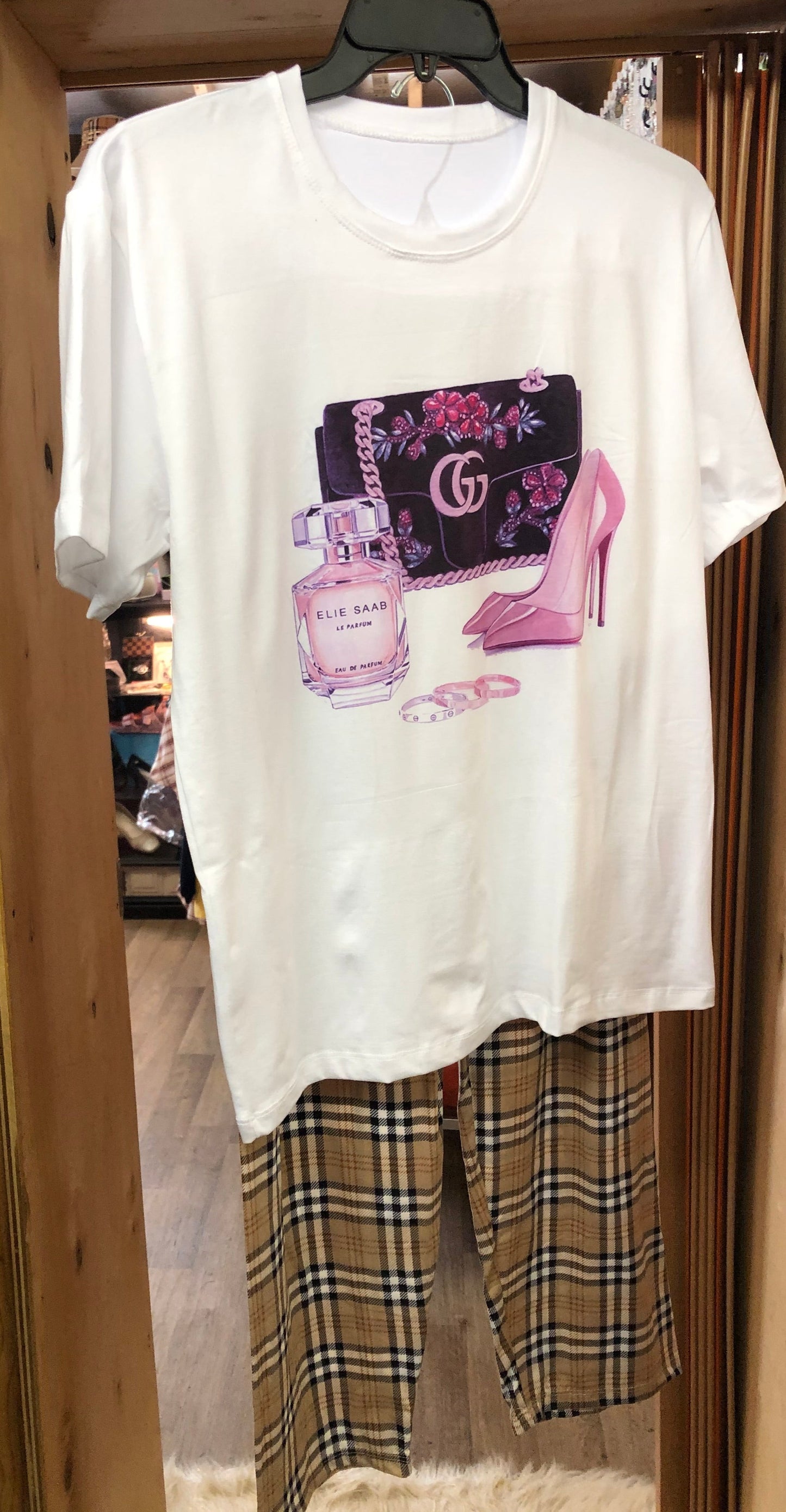 Woman Plaid Fashion "Gods Girl" PJ's 2 Pc Set. Size L/XL "New Arrival"