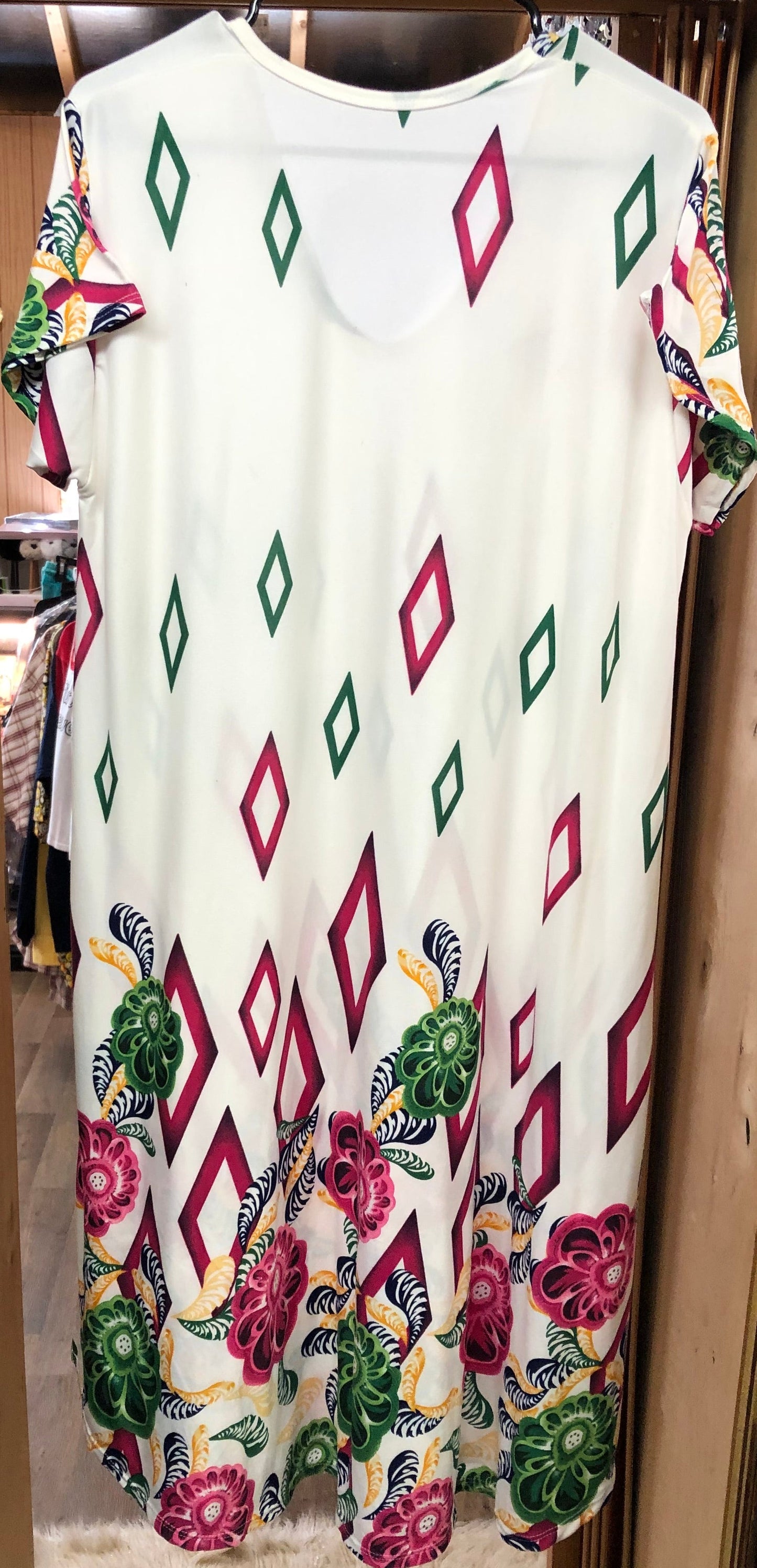 Woman Beautiful Fashion Flower Print Stretch Dress Color Ivory/Cream Size XL/XL "New Arrival"