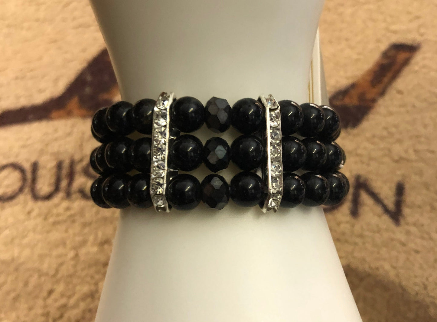 Woman 3 Stack Fashion Stretchy Pearl Crackle Stone Bracelet With Bling Inserts"New Arrival Comes In 7 Colorsl"