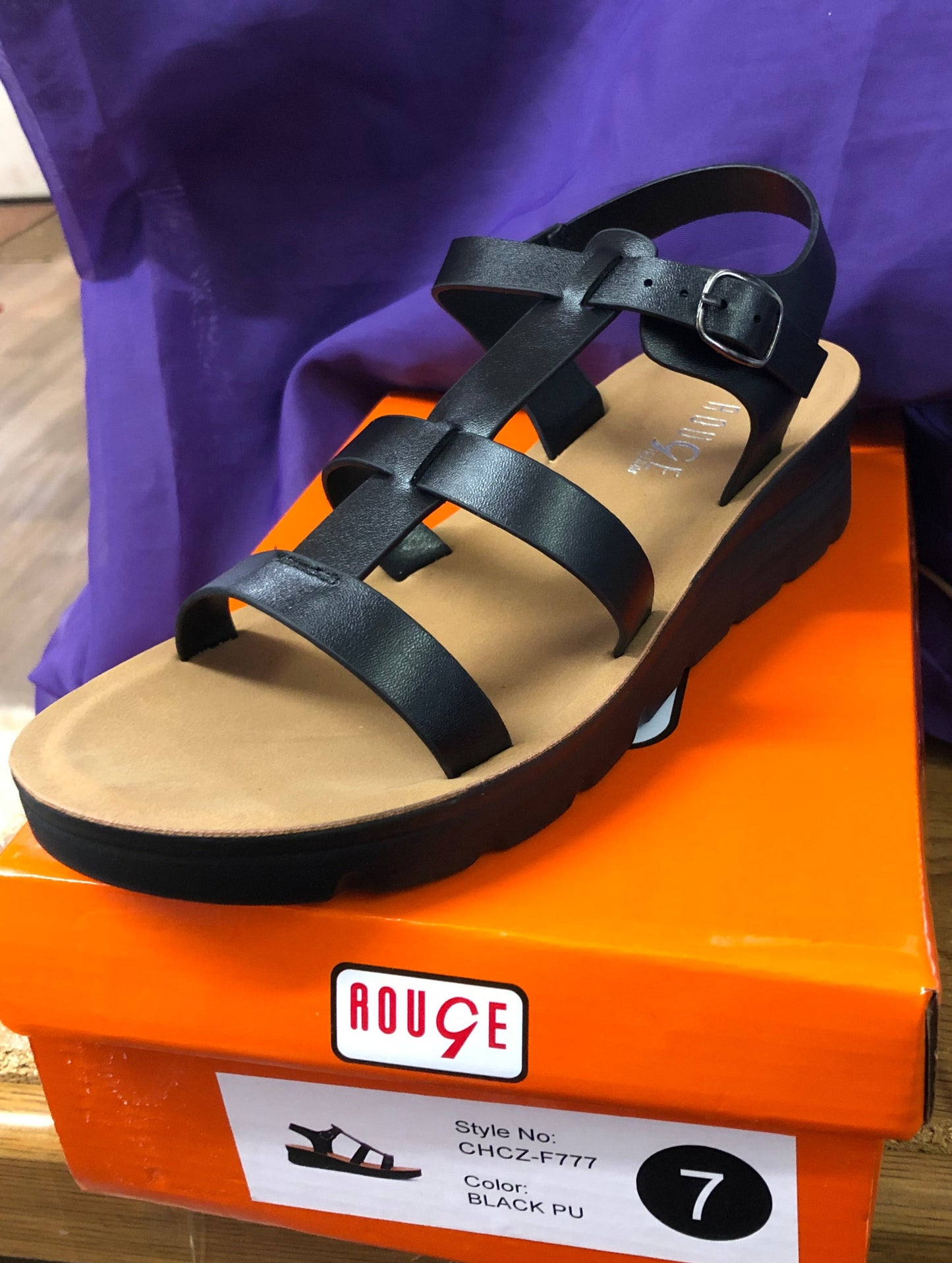 Woman T-Strap Sandal Size 7 Color Black New Arrival With Box
