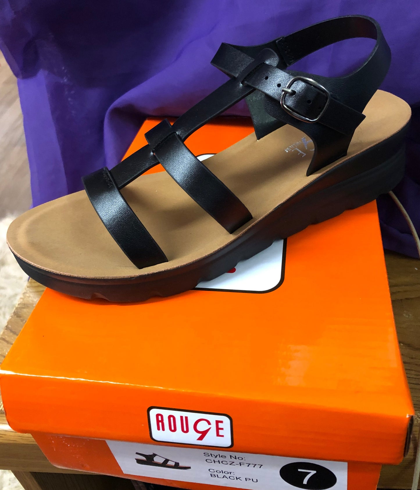 Woman T-Strap Sandal Size 7 Color Black New Arrival With Box