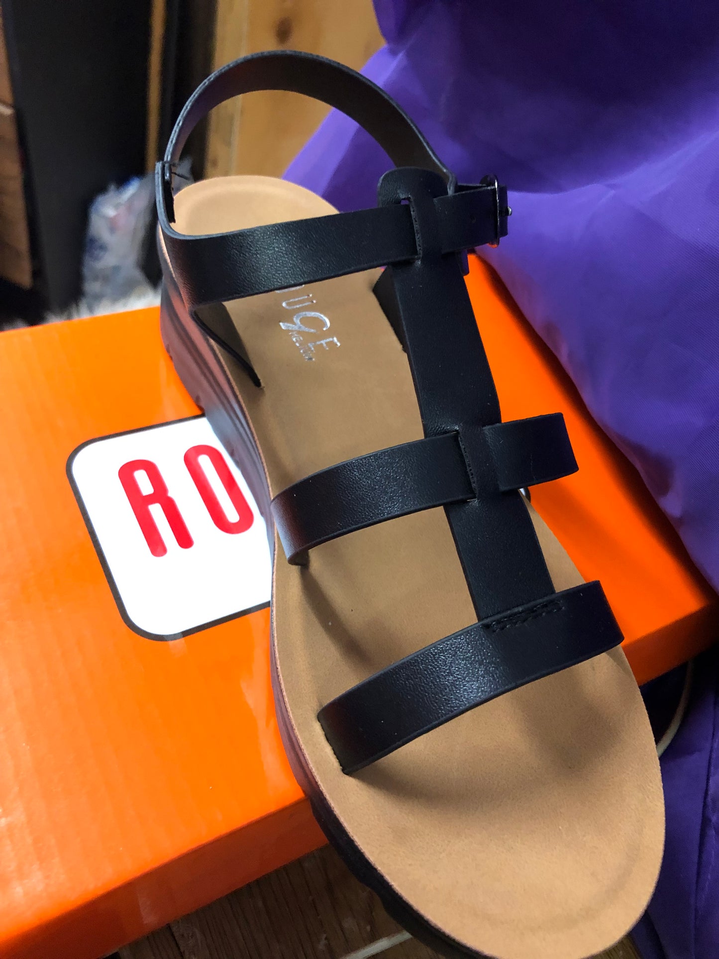 Woman T-Strap Sandal Size 7 Color Black New Arrival With Box