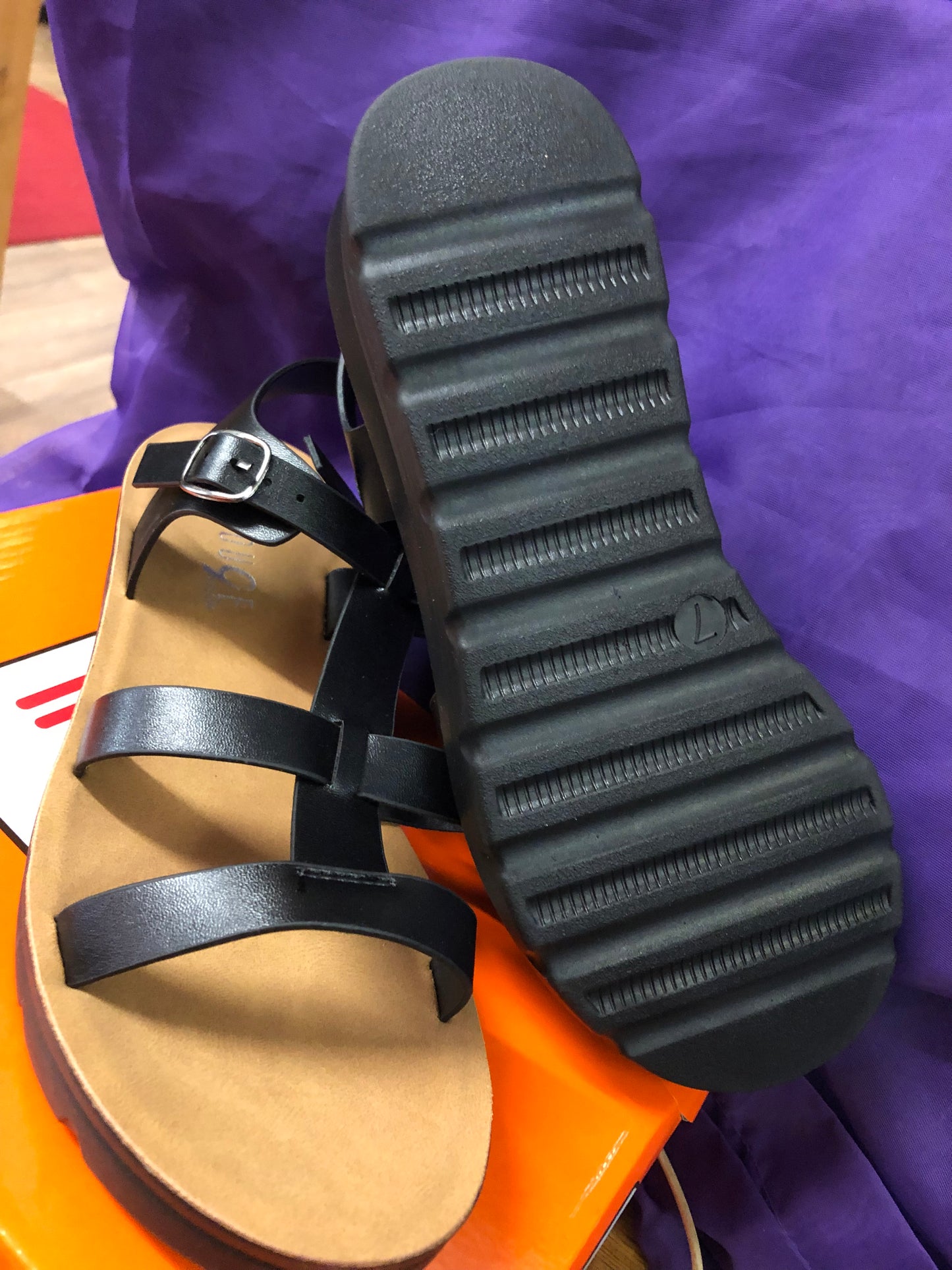 Woman T-Strap Sandal Size 7 Color Black New Arrival With Box