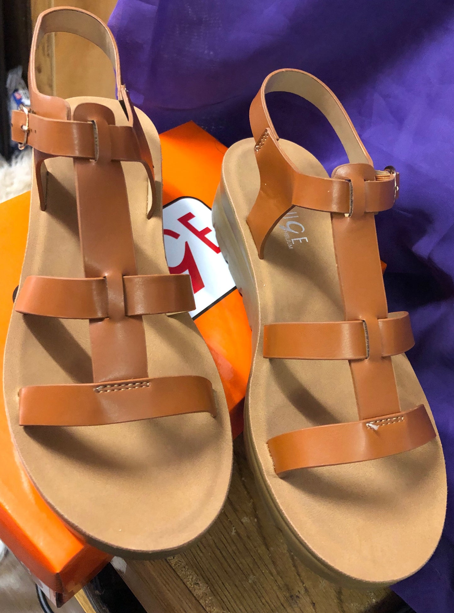 Woman T-Strap Sandal Color Tan Size 8 New Arrival With Box Wedge Hill