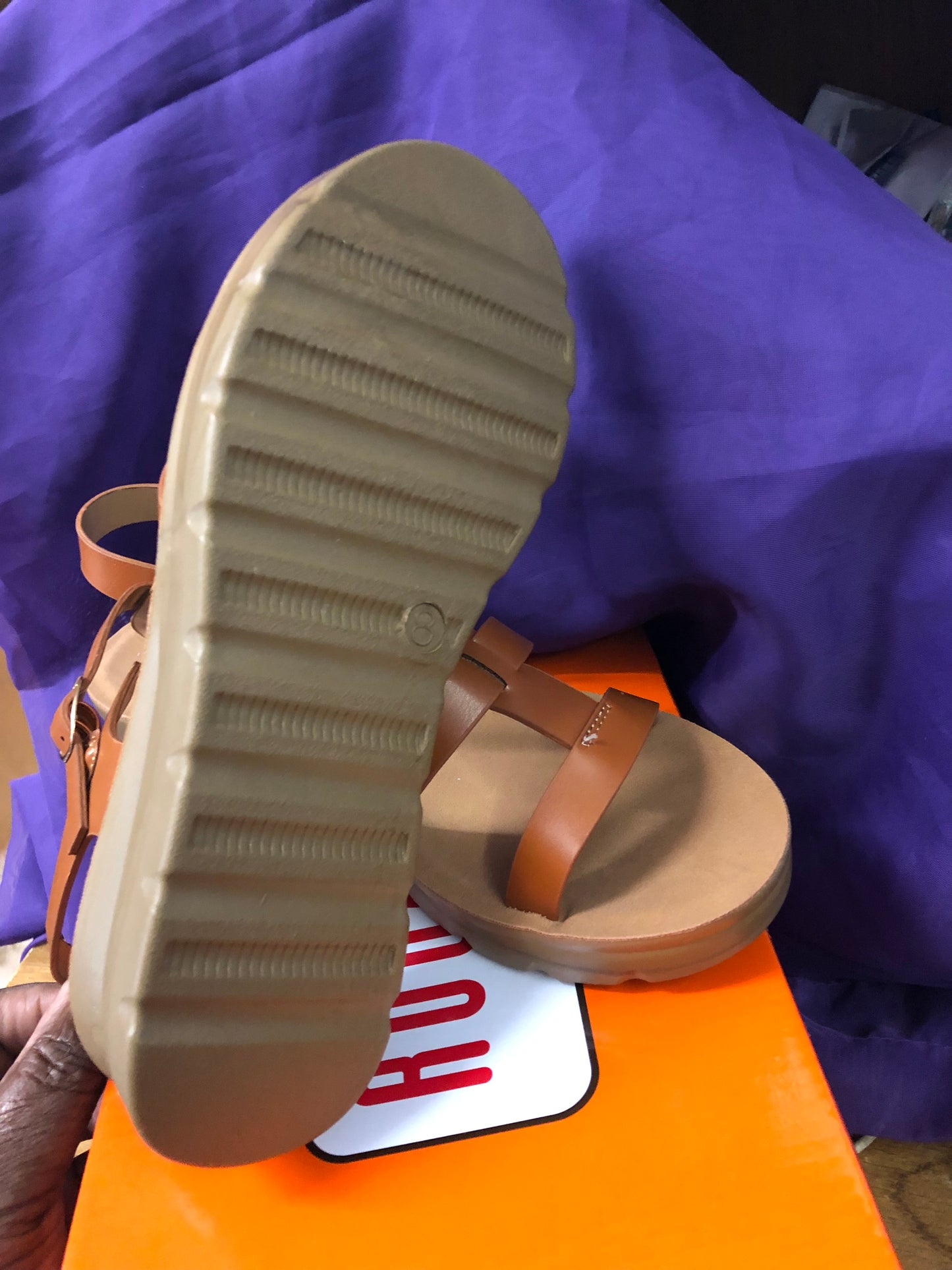 Woman T-Strap Sandal Color Tan Size 8 New Arrival With Box Wedge Hill