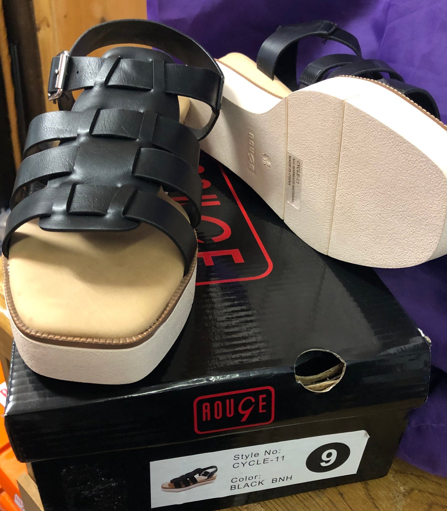 Woman Sandal Size 9 Color Black Platform +Wedge New Arrival With Box