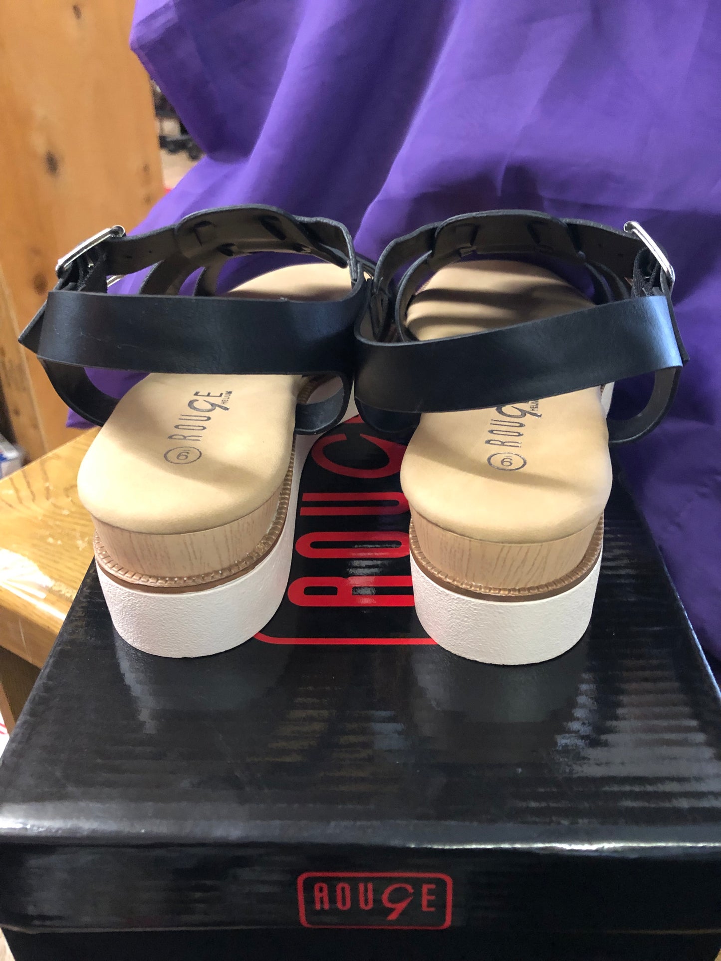 Woman Sandal Size 9 Color Black Platform +Wedge New Arrival With Box