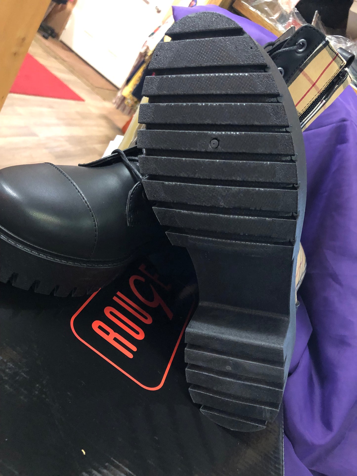 Woman Nappa Pu/Plaid Upper PVC Sole Boot Size 9 By Rouge "New Fall Arrival" In Box