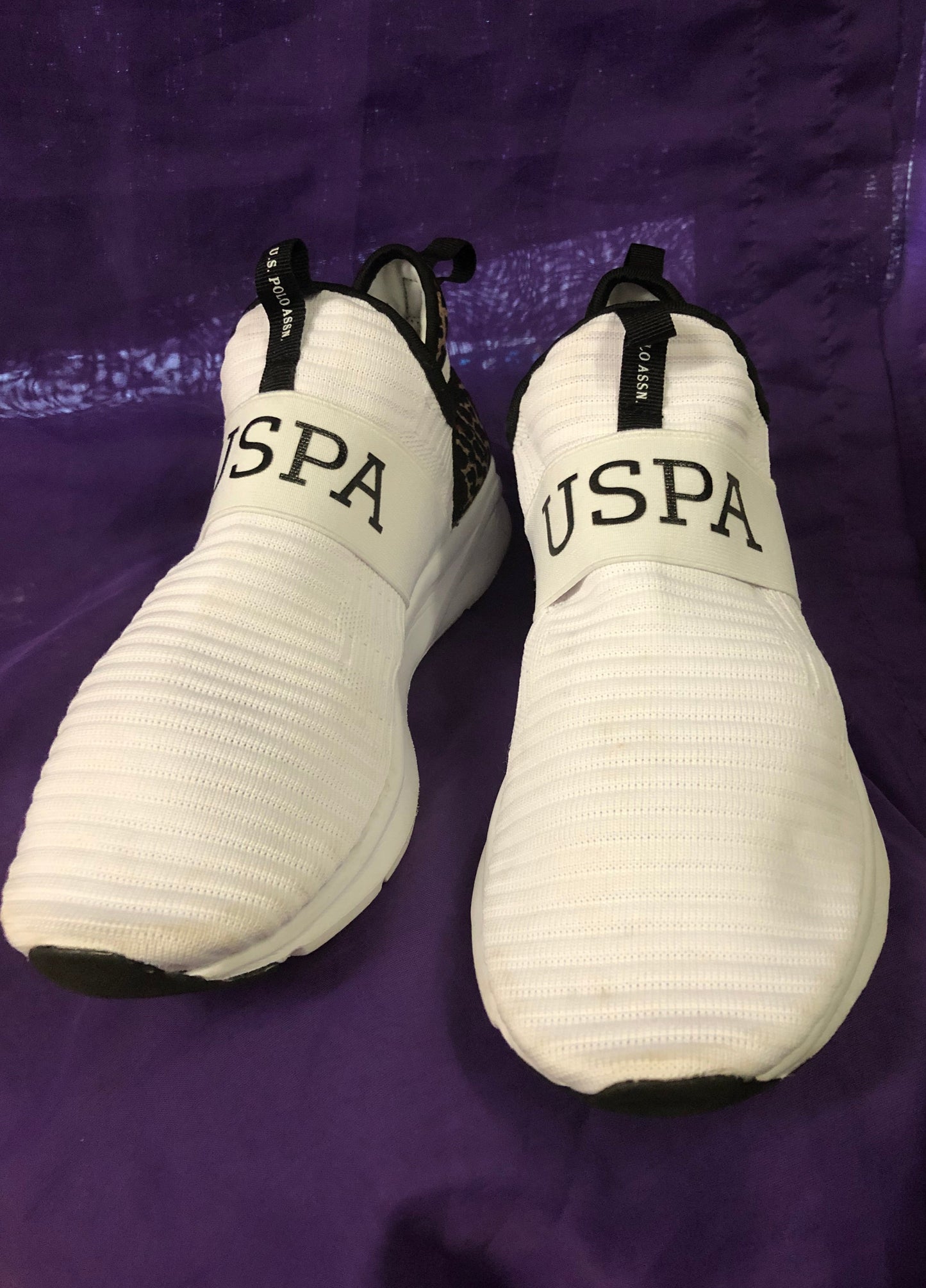 Woman Adult Slip On U.S. Polo Assn. Sneaker Size 11 Color White Cheetah Print Black."SOLD OUT THANKS FOR YOUR PURCHASE!