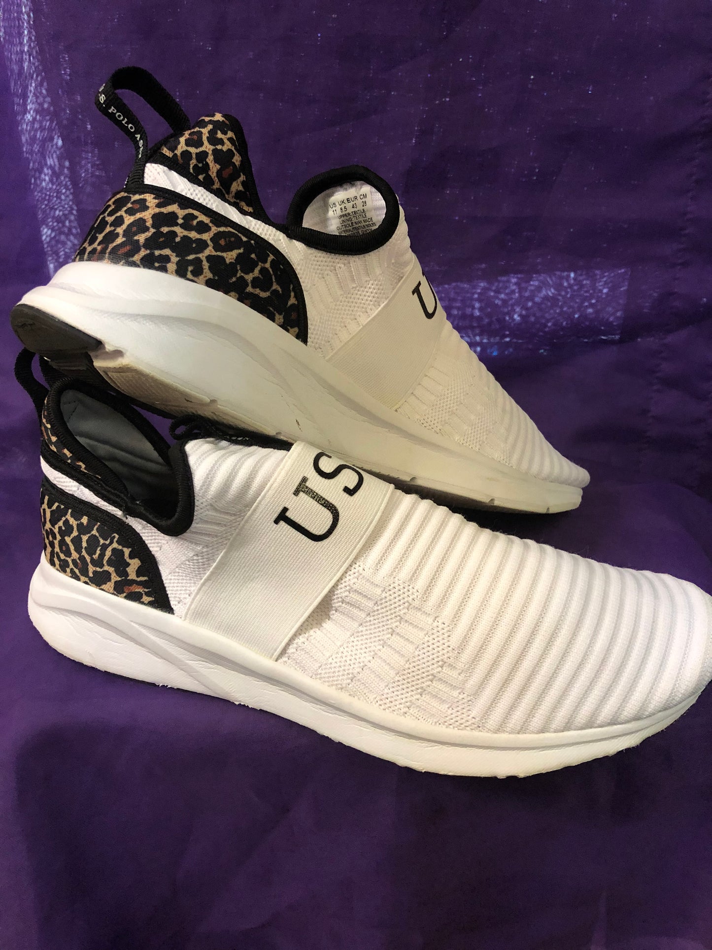 Woman Adult Slip On U.S. Polo Assn. Sneaker Size 11 Color White Cheetah Print Black."SOLD OUT THANKS FOR YOUR PURCHASE!