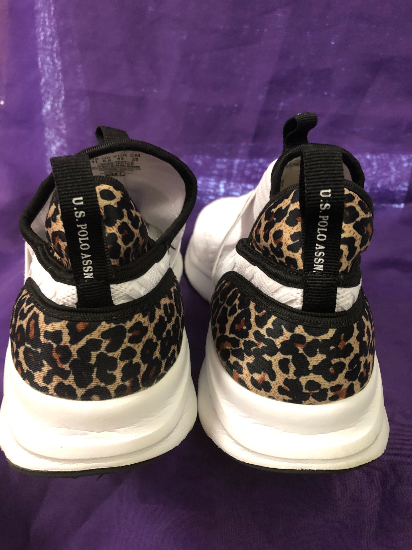 Woman Adult Slip On U.S. Polo Assn. Sneaker Size 11 Color White Cheetah Print Black."SOLD OUT THANKS FOR YOUR PURCHASE!