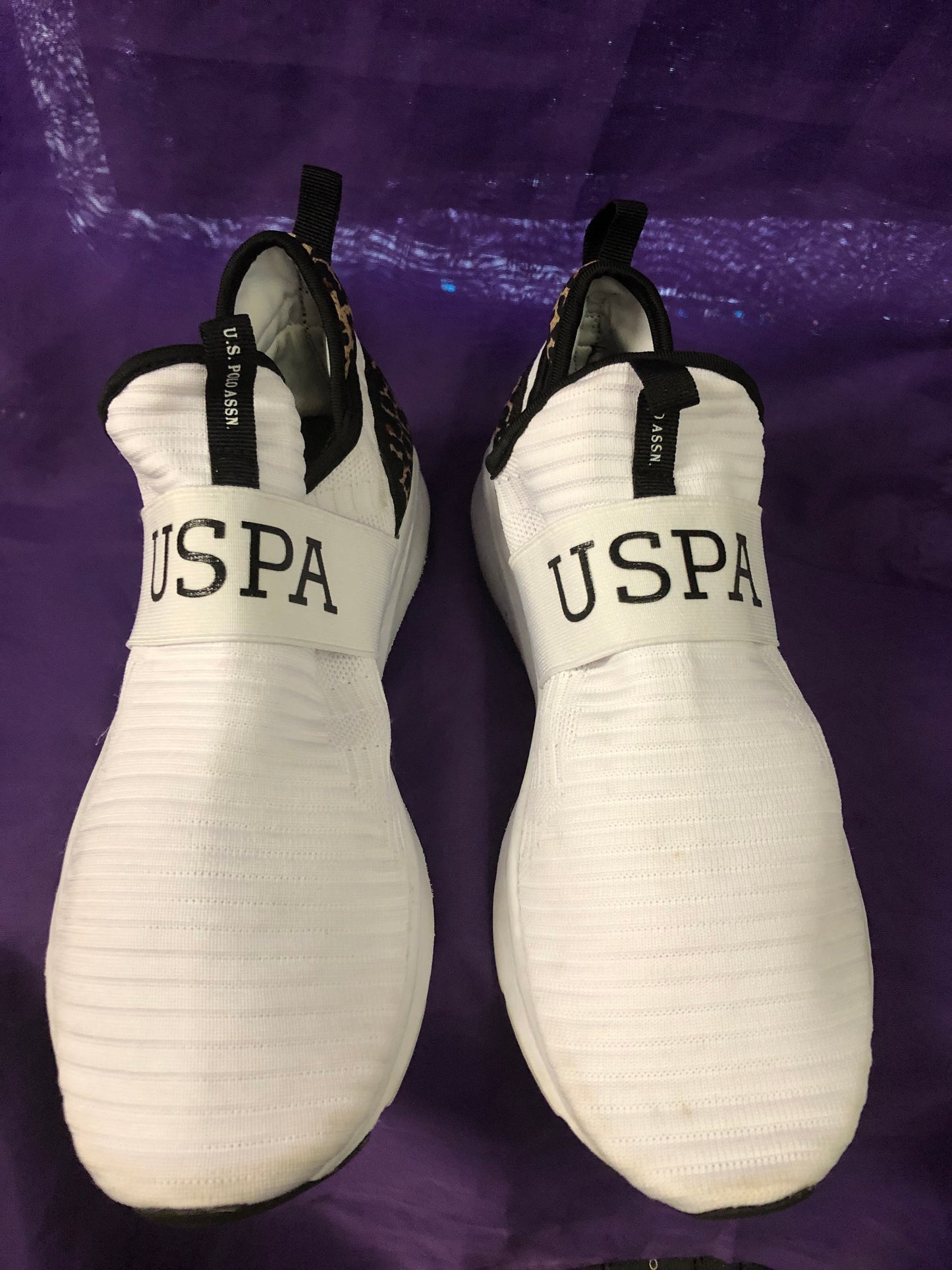 Woman Adult Slip On U.S. Polo Assn. Sneaker Size 11 Color White Cheetah Print Black."SOLD OUT THANKS FOR YOUR PURCHASE!