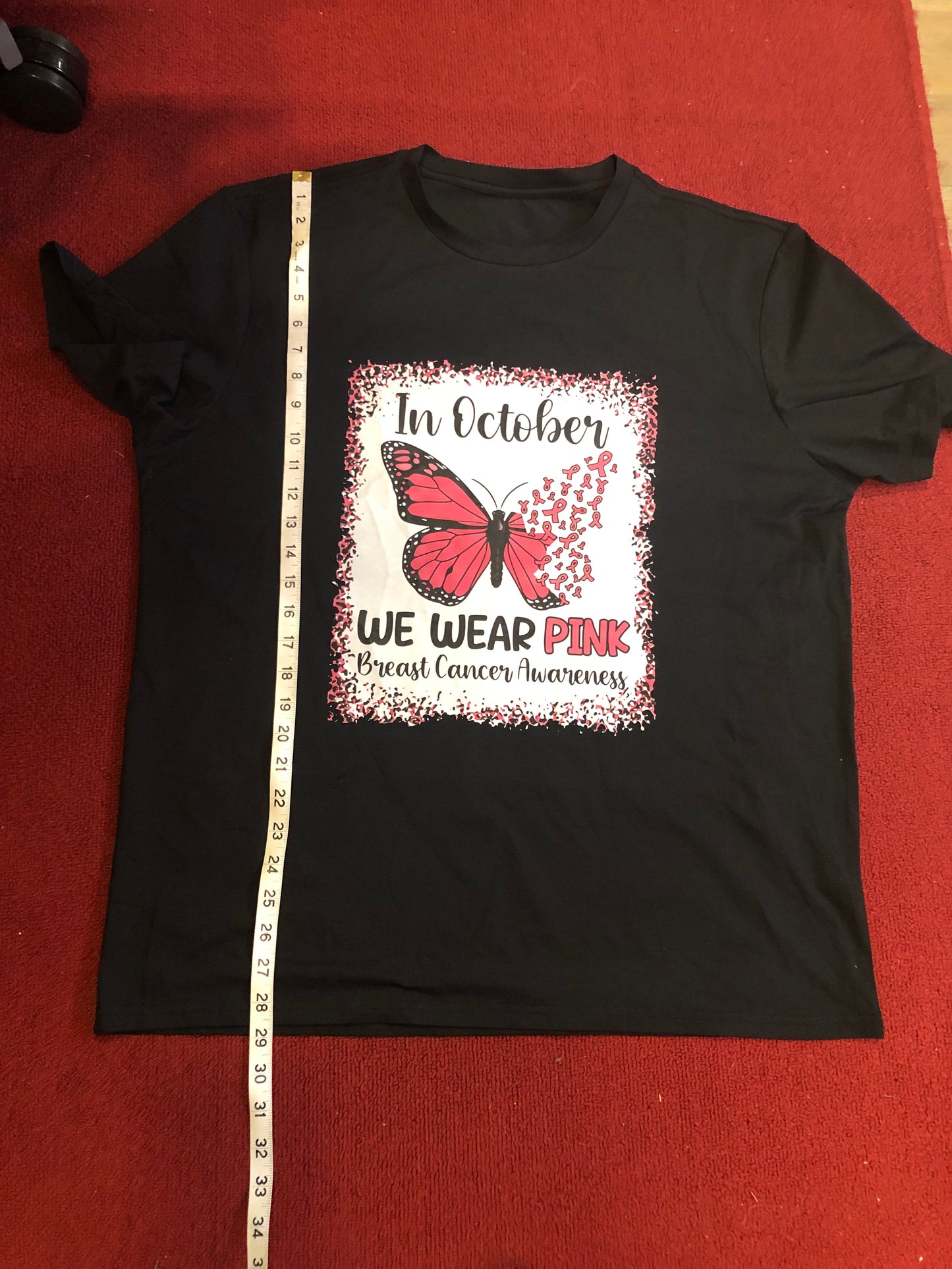 Plus Size 1XL "Wear Pink Butterfly" Men's Casual T Shirt "New Arrival" Just In Time For BCA Month