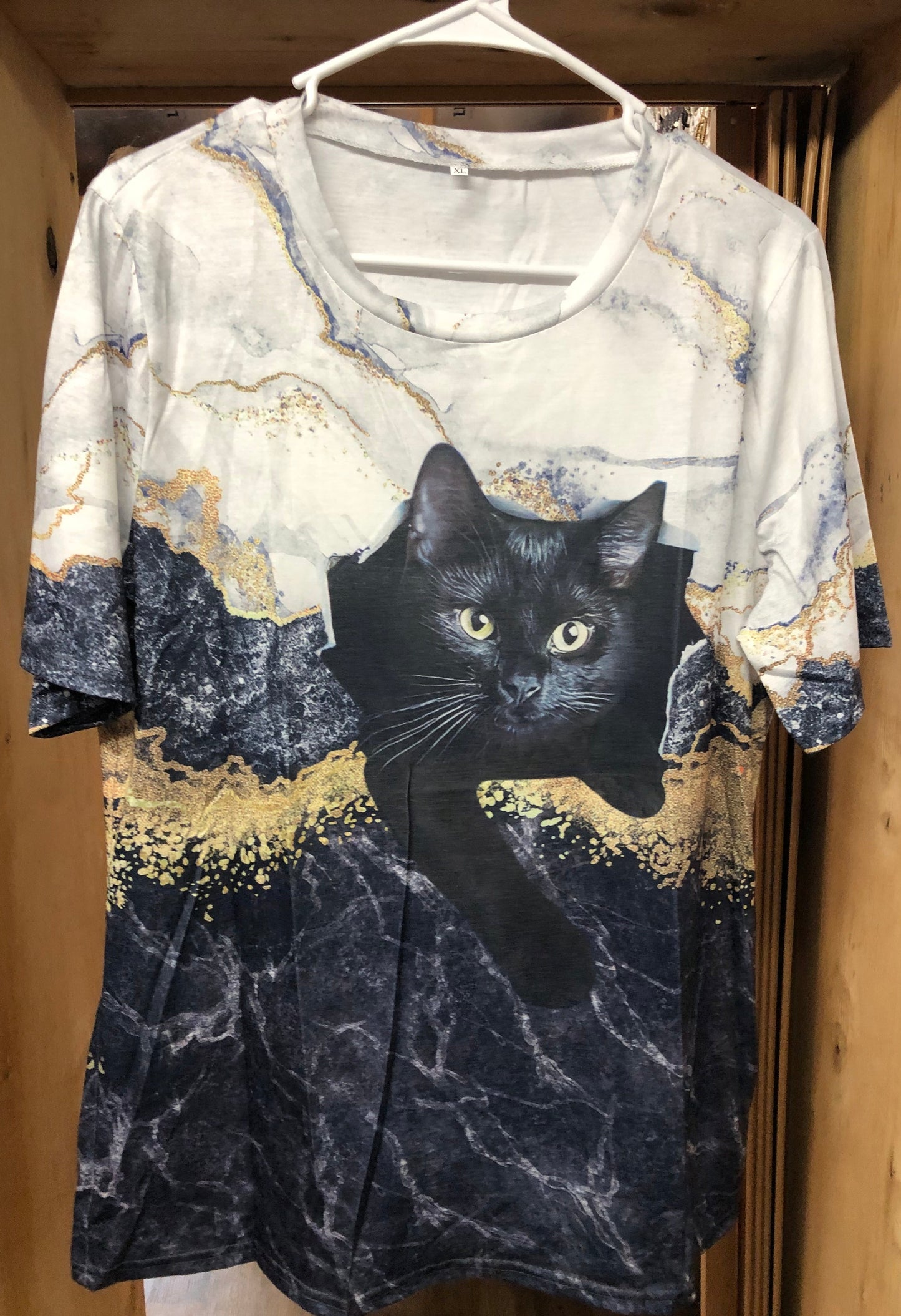 Woman Marble Cat Print T-shirt,Casual Crew Neck Short Sleeve Size XL (12) (SOLD OUT) Thank For Your Purchase!