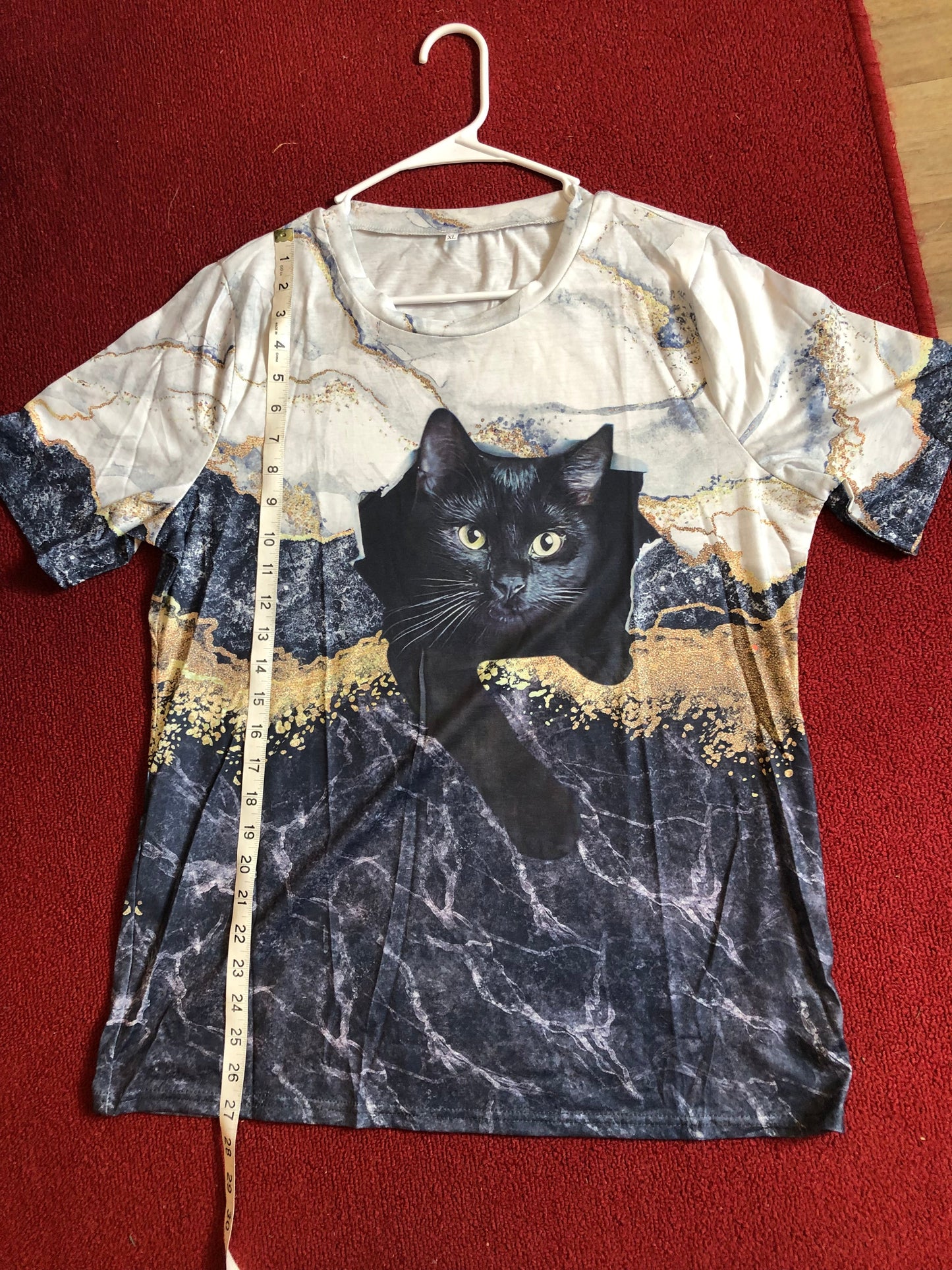 Woman Marble Cat Print T-shirt,Casual Crew Neck Short Sleeve Size XL (12) (SOLD OUT) Thank For Your Purchase!