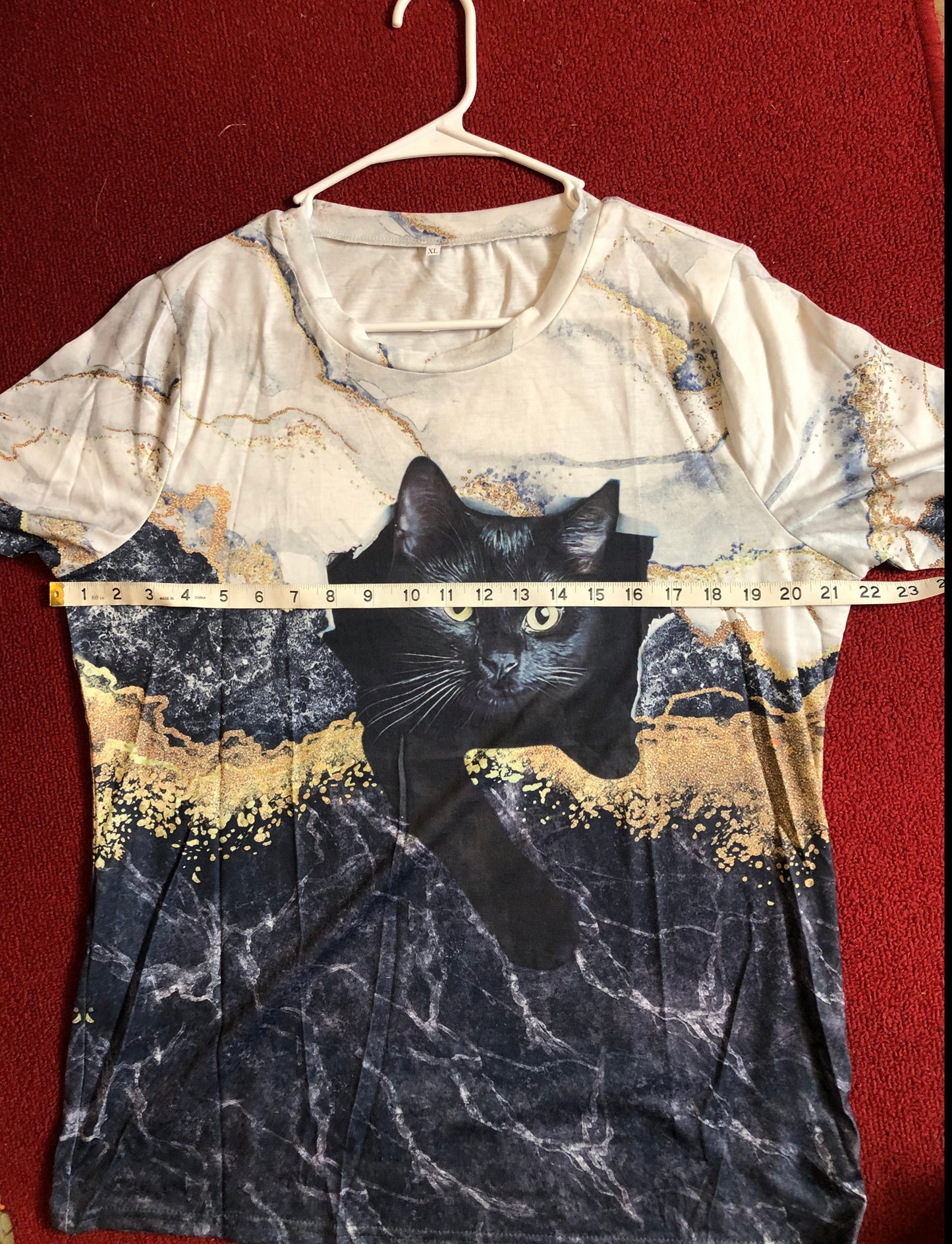 Woman Marble Cat Print T-shirt,Casual Crew Neck Short Sleeve Size XL (12) (SOLD OUT) Thank For Your Purchase!