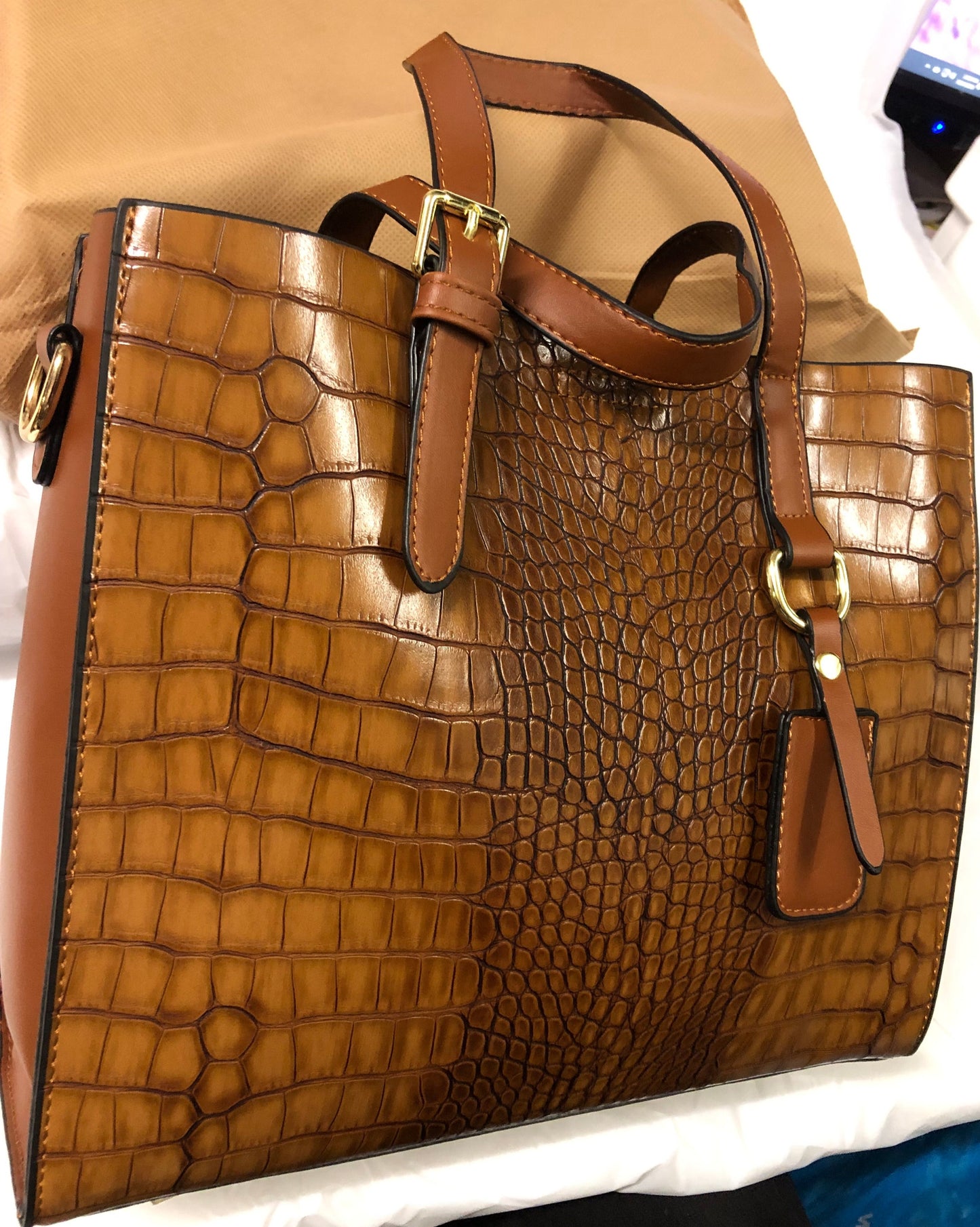 Woman 2 In 1 Snake Skin Leather Bag Color Brown "New Arrival"