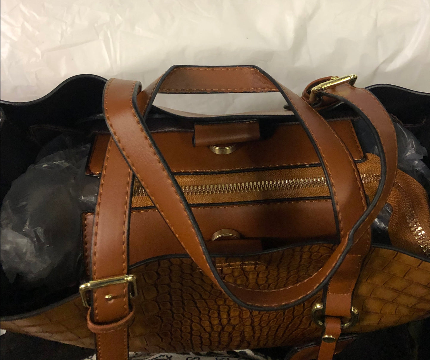 Woman 2 In 1 Snake Skin Leather Bag Color Brown "New Arrival"