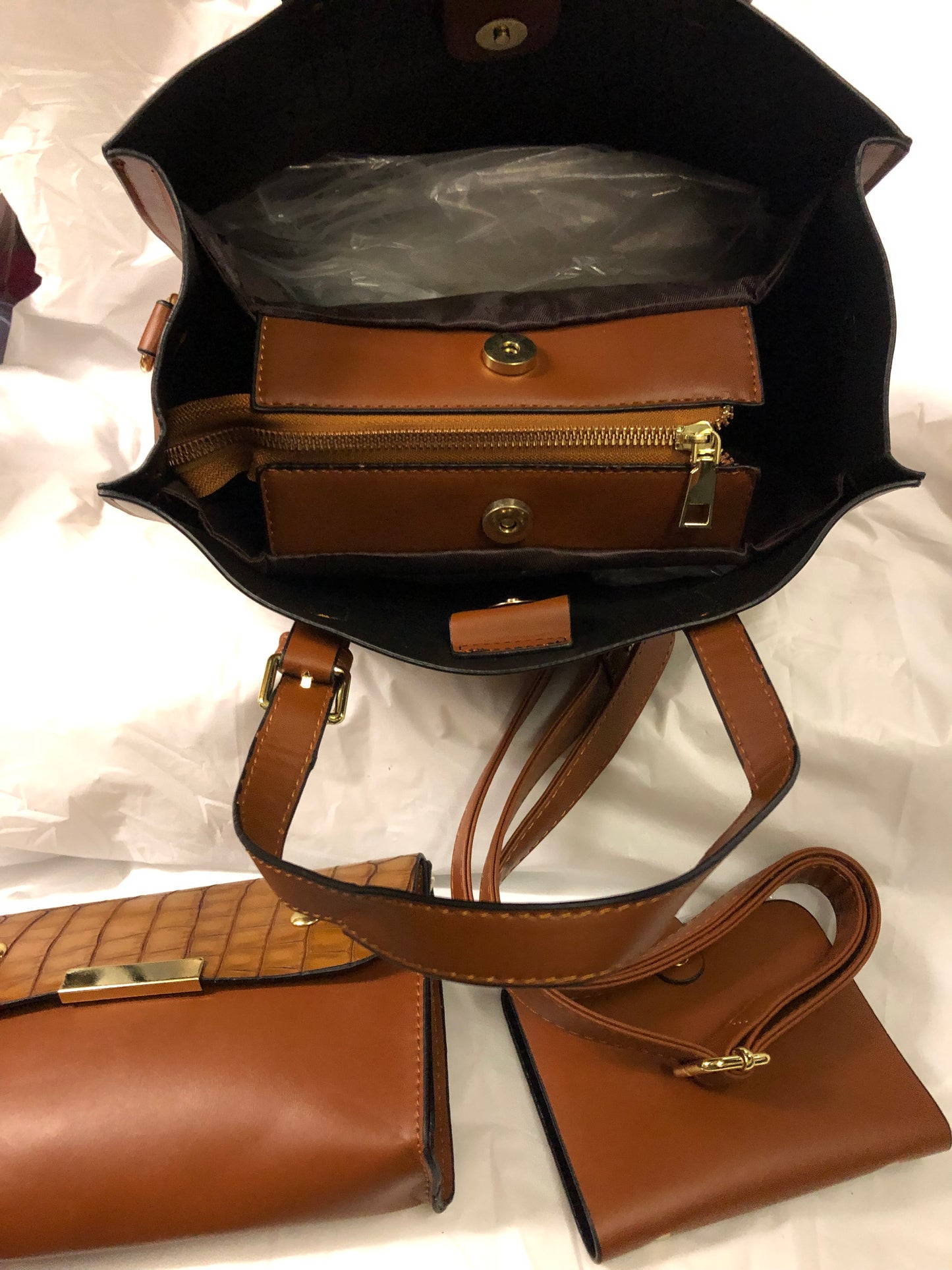 Woman 2 In 1 Snake Skin Leather Bag Color Brown "New Arrival"