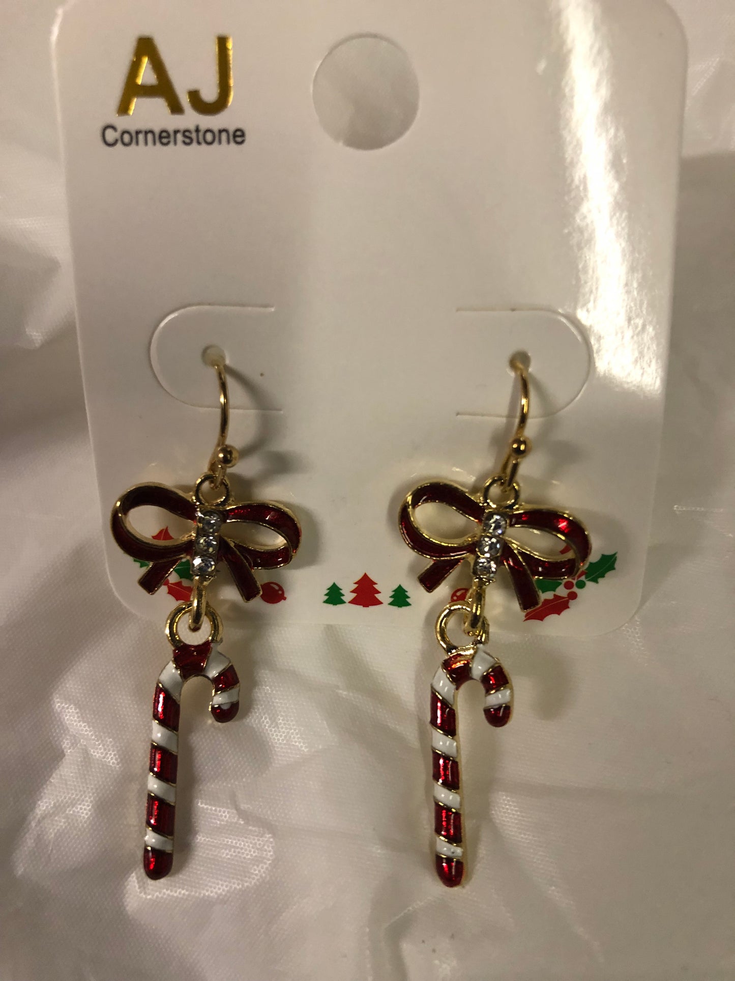 Woman Fashion Thin Candy Cane Christmas Earrings wITH a Bow. "New Arrival"