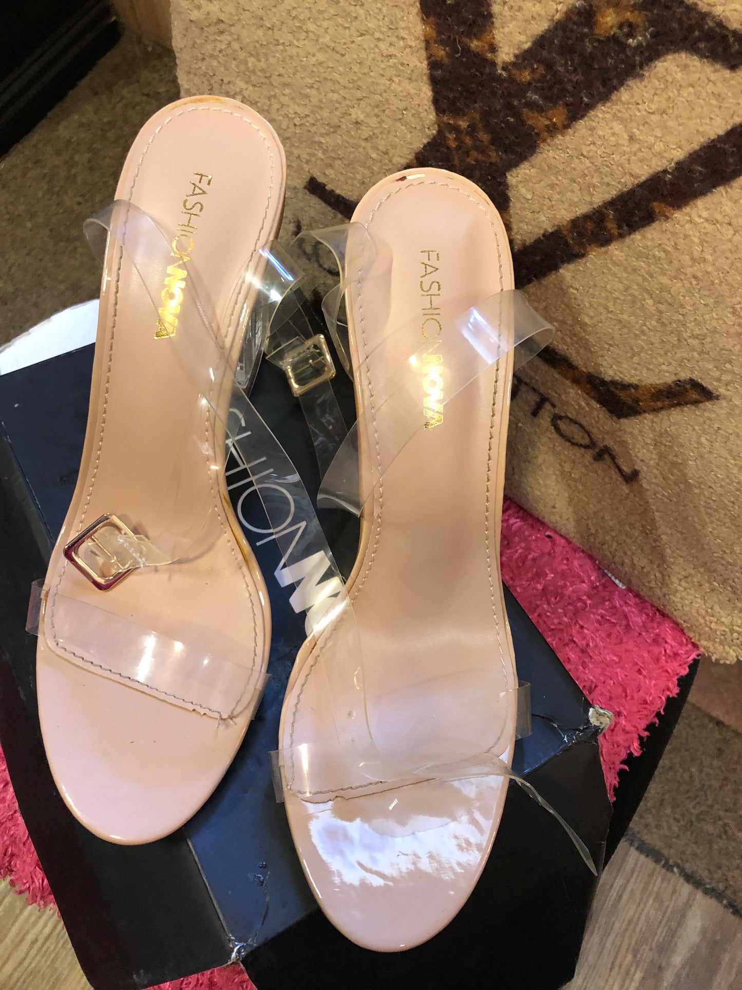 Woman Glass Slipper Transparent Clear Straps Size 10 New With Box