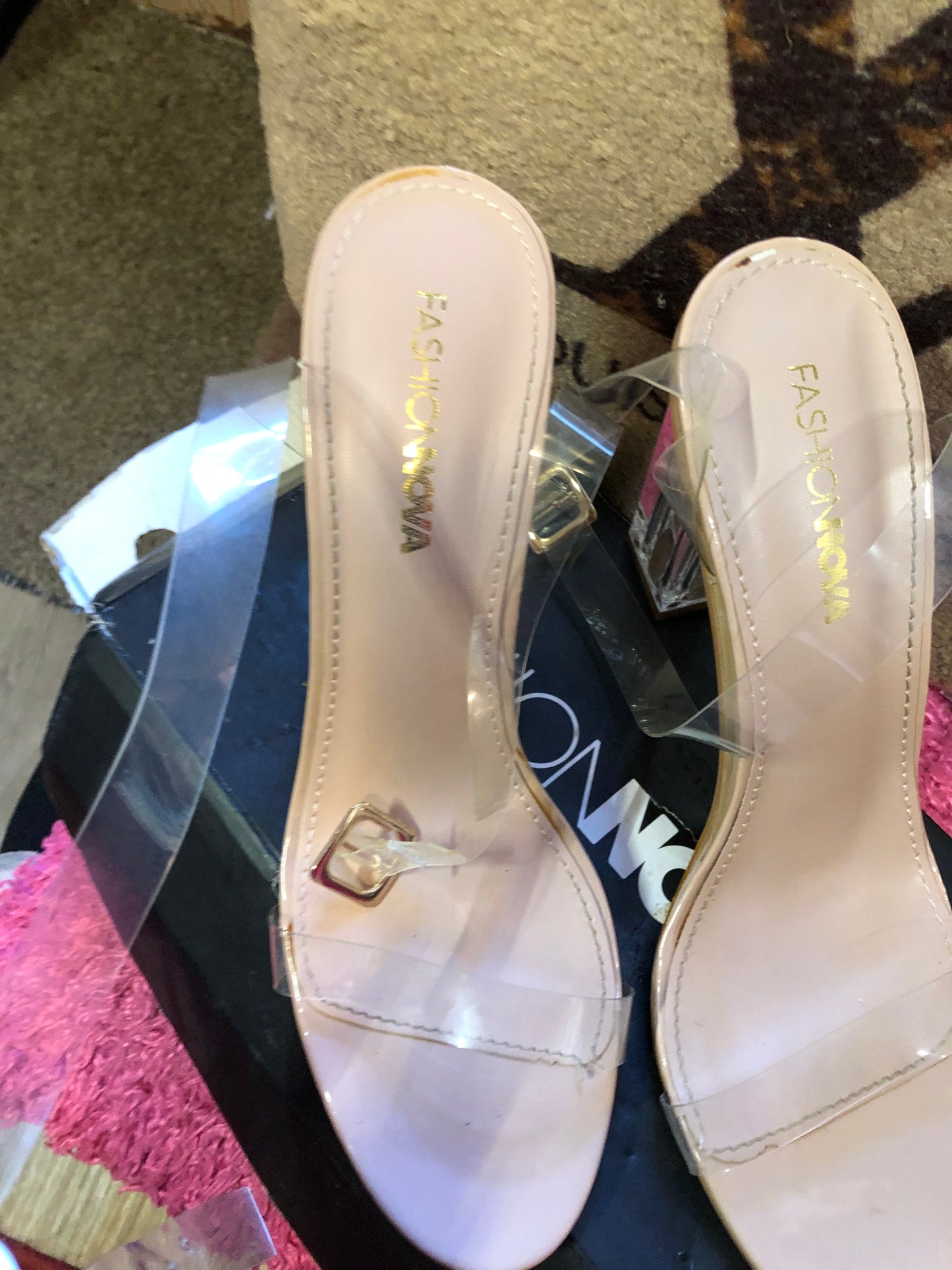 Woman Glass Slipper Transparent Clear Straps Size 10 New With Box