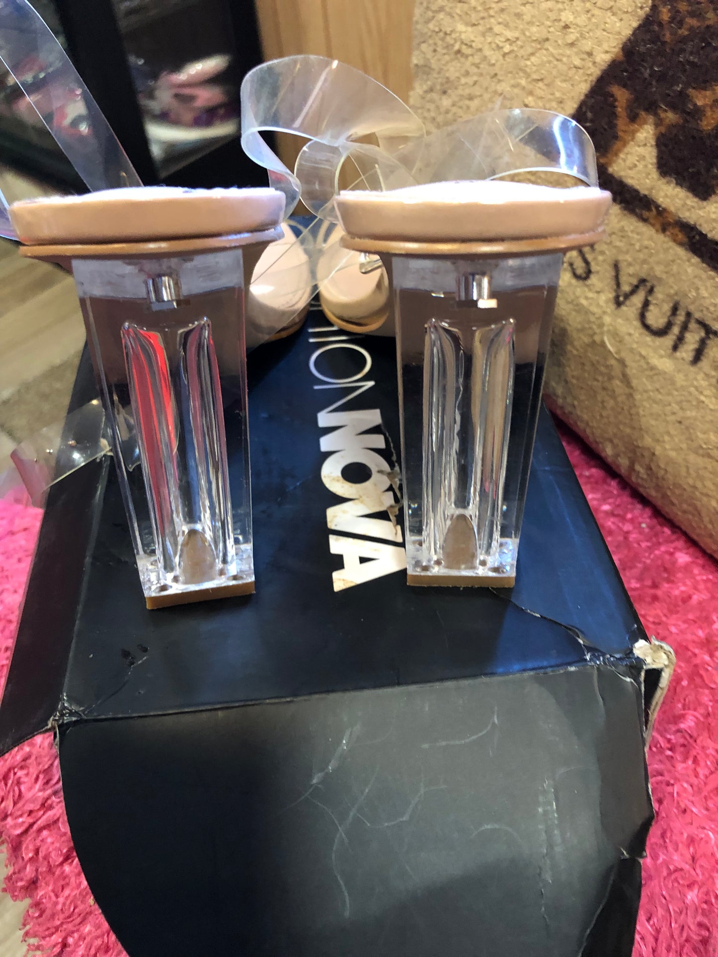 Woman Glass Slipper Transparent Clear Straps Size 10 New With Box