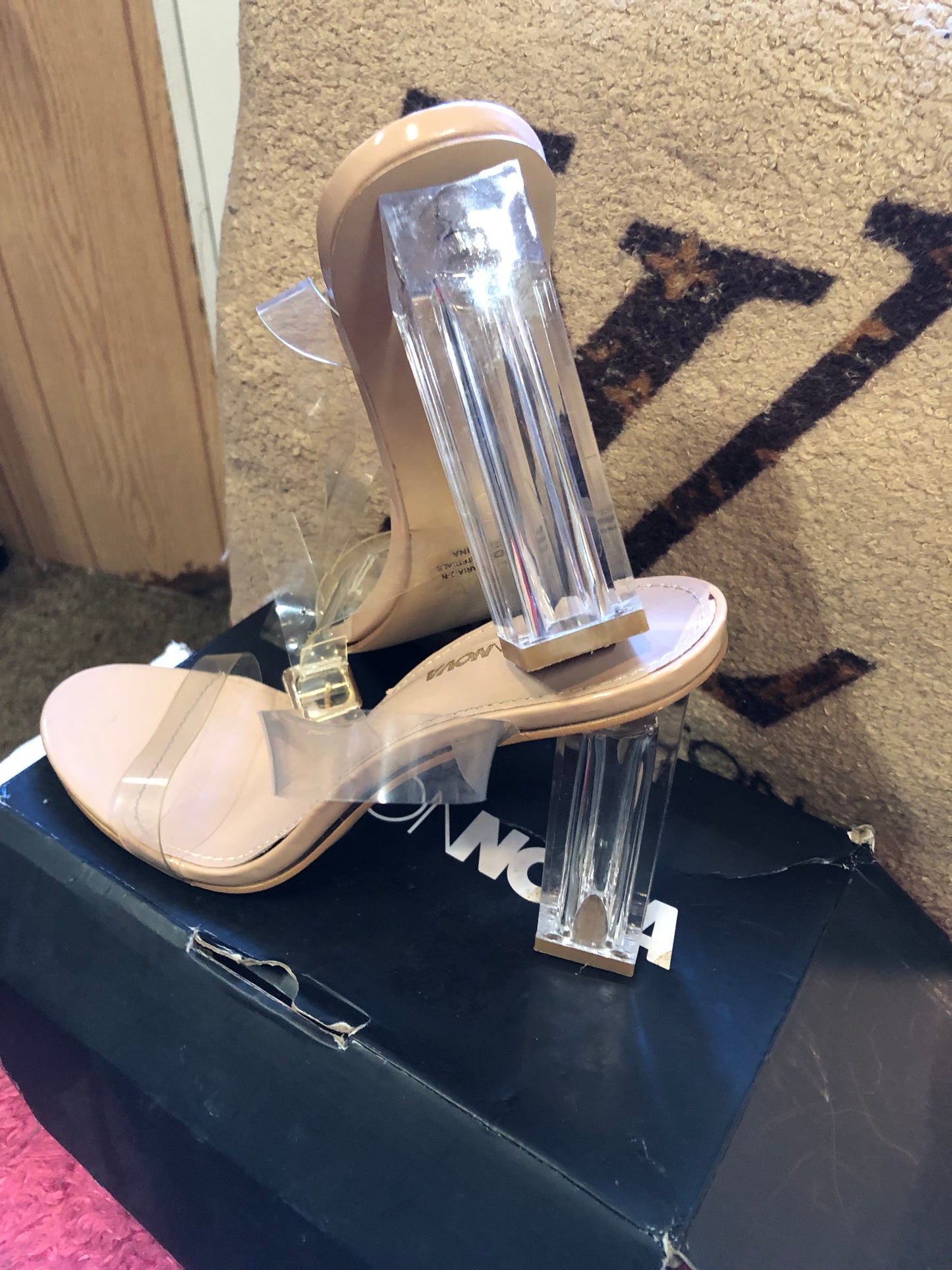 Woman Glass Slipper Transparent Clear Straps Size 10 New With Box