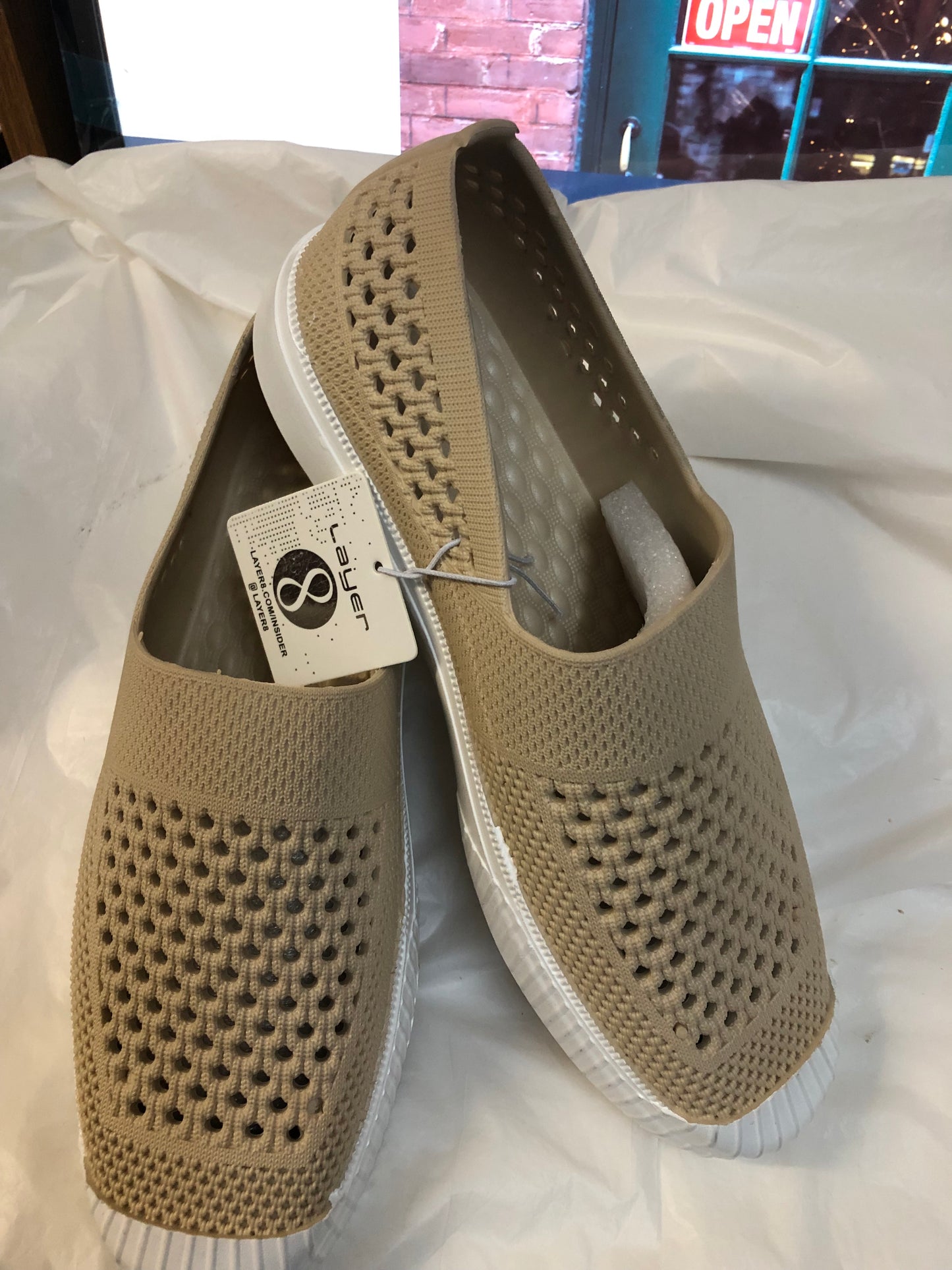 Women Layer 8 Slip on Water Rubber shoe size 10 Color Beige/White "New Arrival"