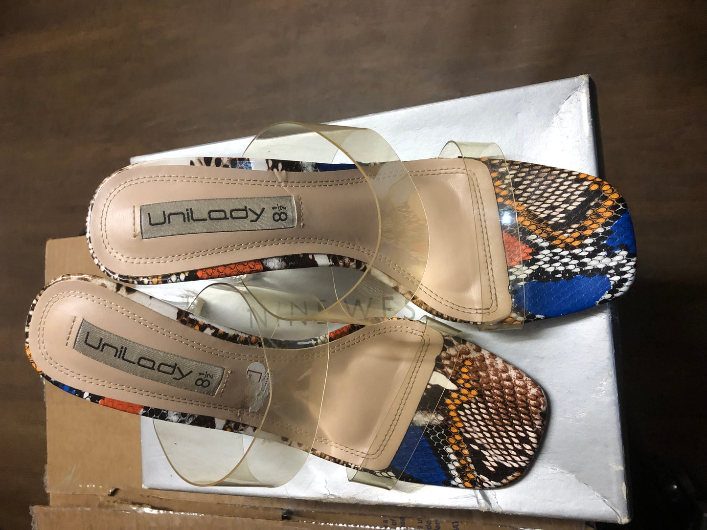 Woman Shoes Mule Slide Color: Clear/Snake Print Trim Easter Ready Size 8.5 By Unilody Pre- Owned