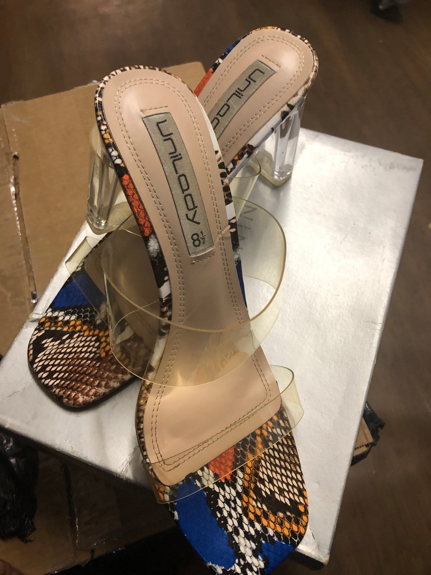 Woman Shoes Mule Slide Color: Clear/Snake Print Trim Easter Ready Size 8.5 By Unilody Pre- Owned
