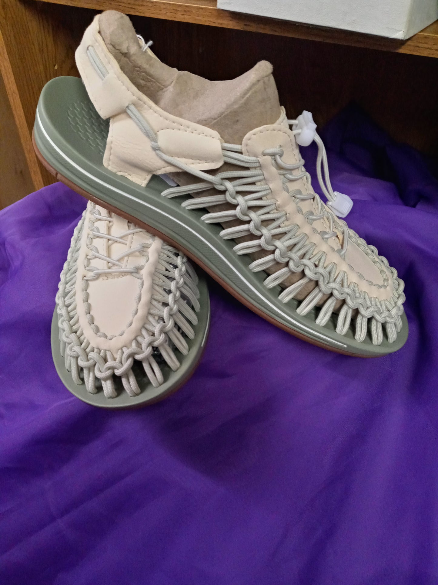 Men Sandal Size 12 Color Blk And Stone/Cream Size 11" Father's Day Sale"