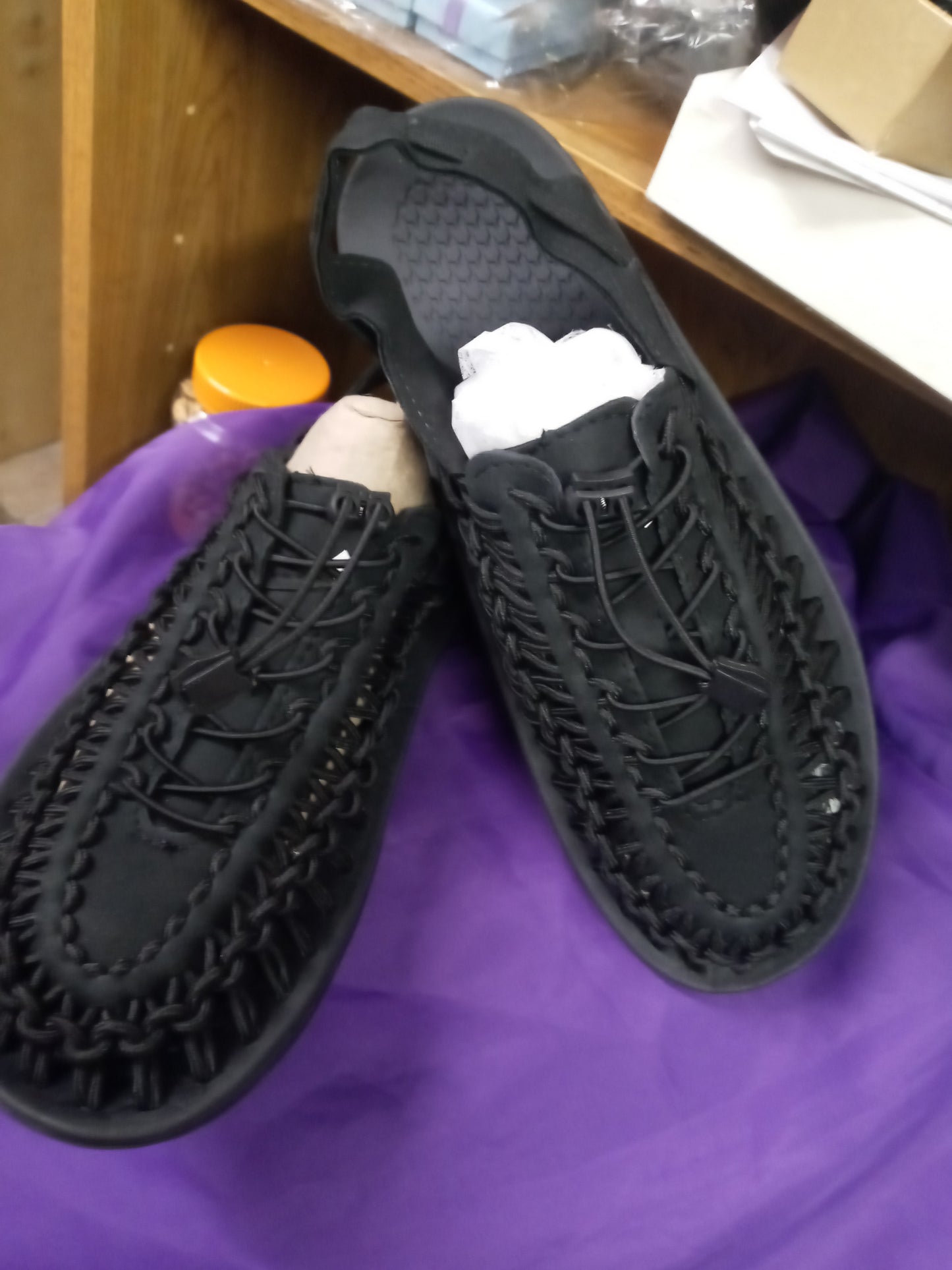 Men Sandal Size 12 Color Blk And Stone/Cream Size 11" Father's Day Sale"