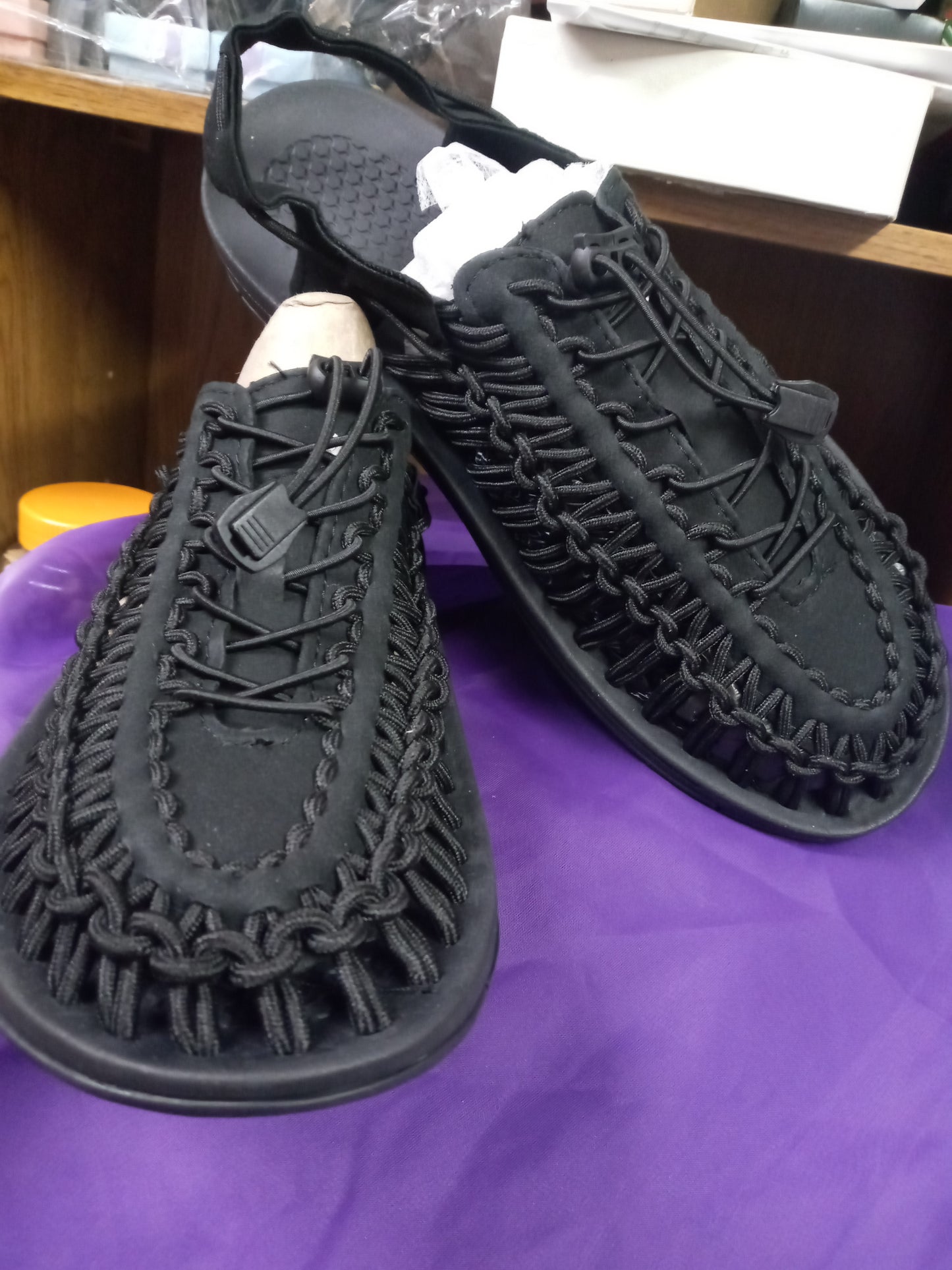 Men Sandal Size 12 Color Blk And Stone/Cream Size 11" Father's Day Sale"