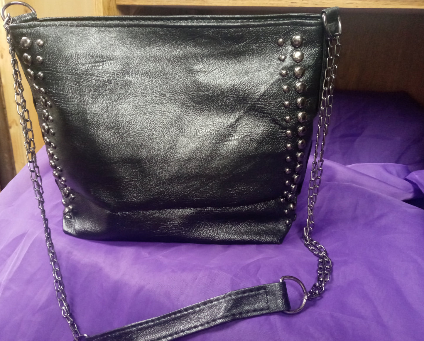 Woman Leather Studed Black Cross Body Bag "New Fall Arrival"