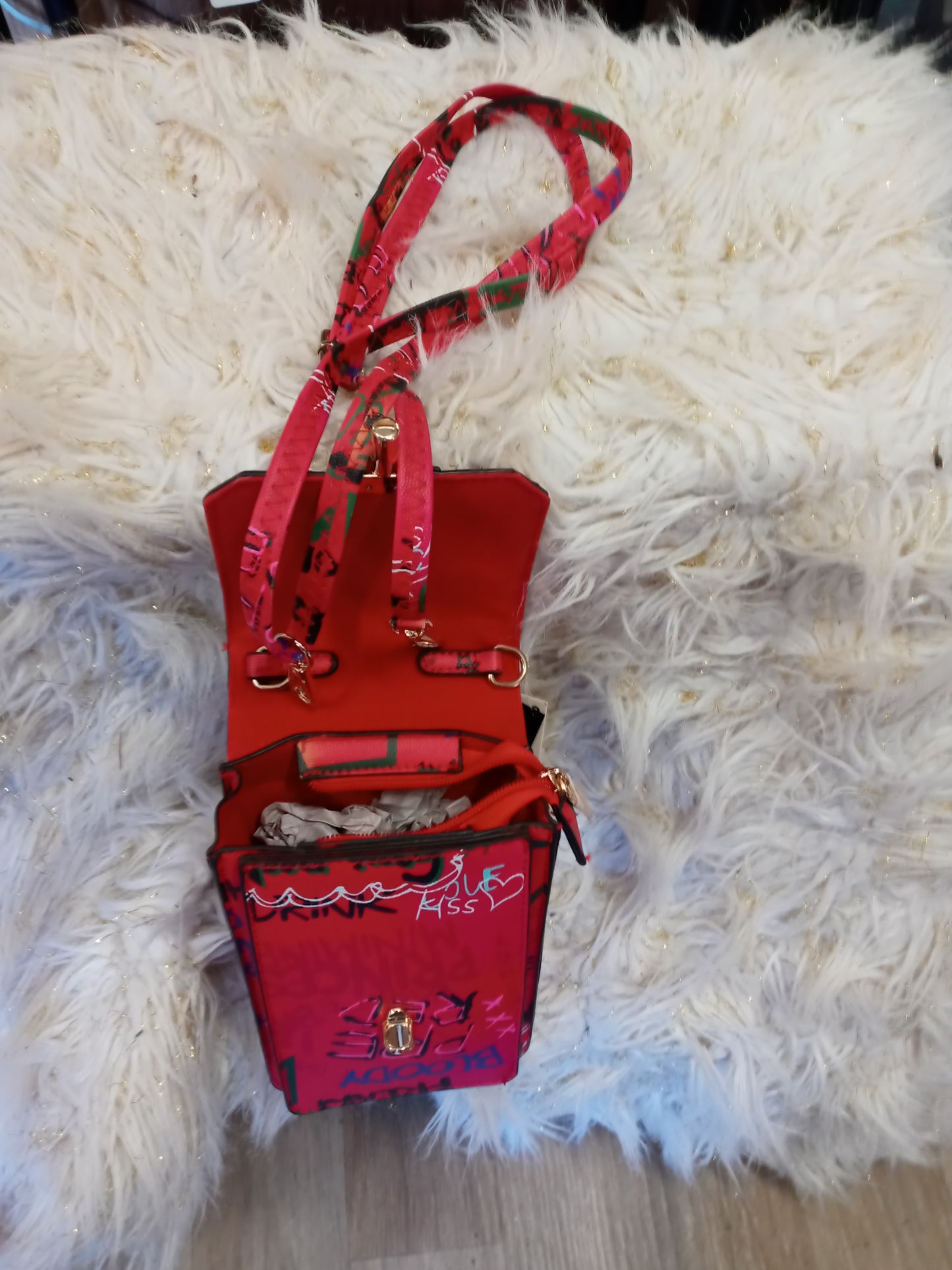 Woman Slides Size 9 Ingaro Sport/Graffiti Crossbody Vegan Bag, "Bundle Deal"