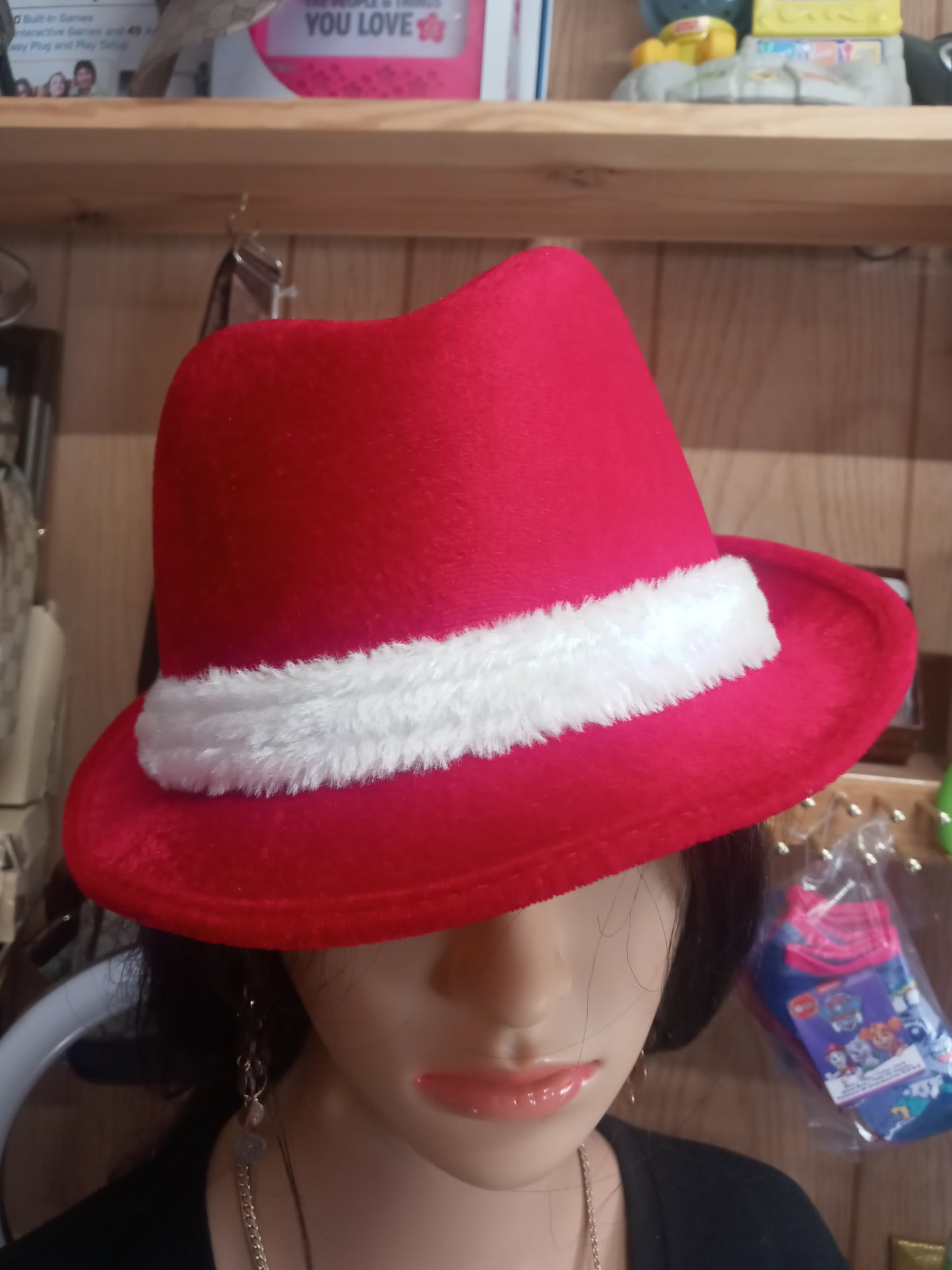 Woman Beautiful Fedora Red With White Fur Band "New Arrival"