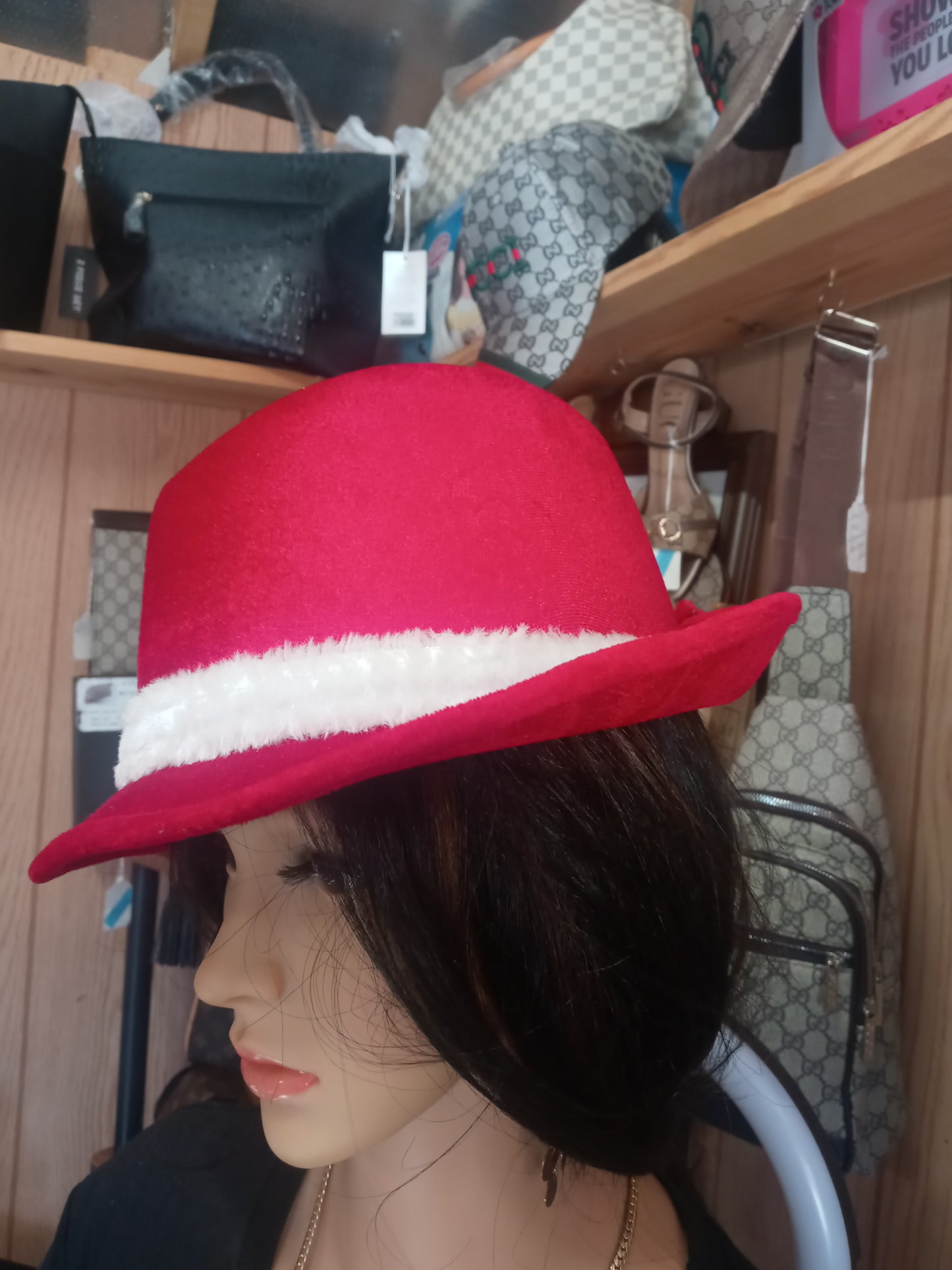 Woman Beautiful Fedora Red With White Fur Band "New Arrival"
