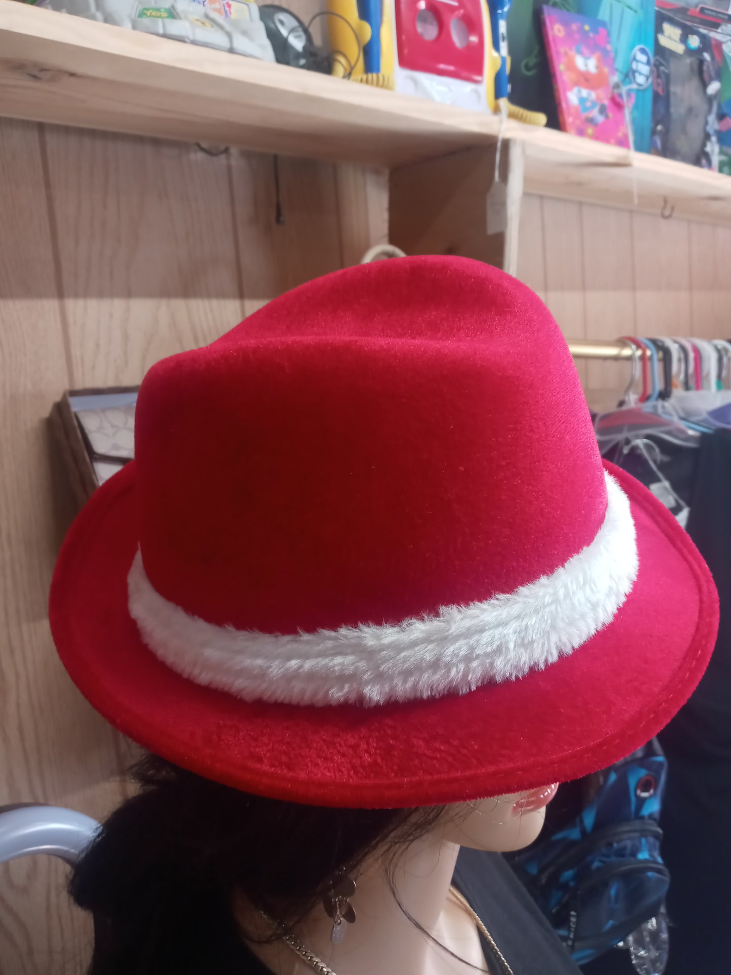 Woman Beautiful Fedora Red With White Fur Band "New Arrival"