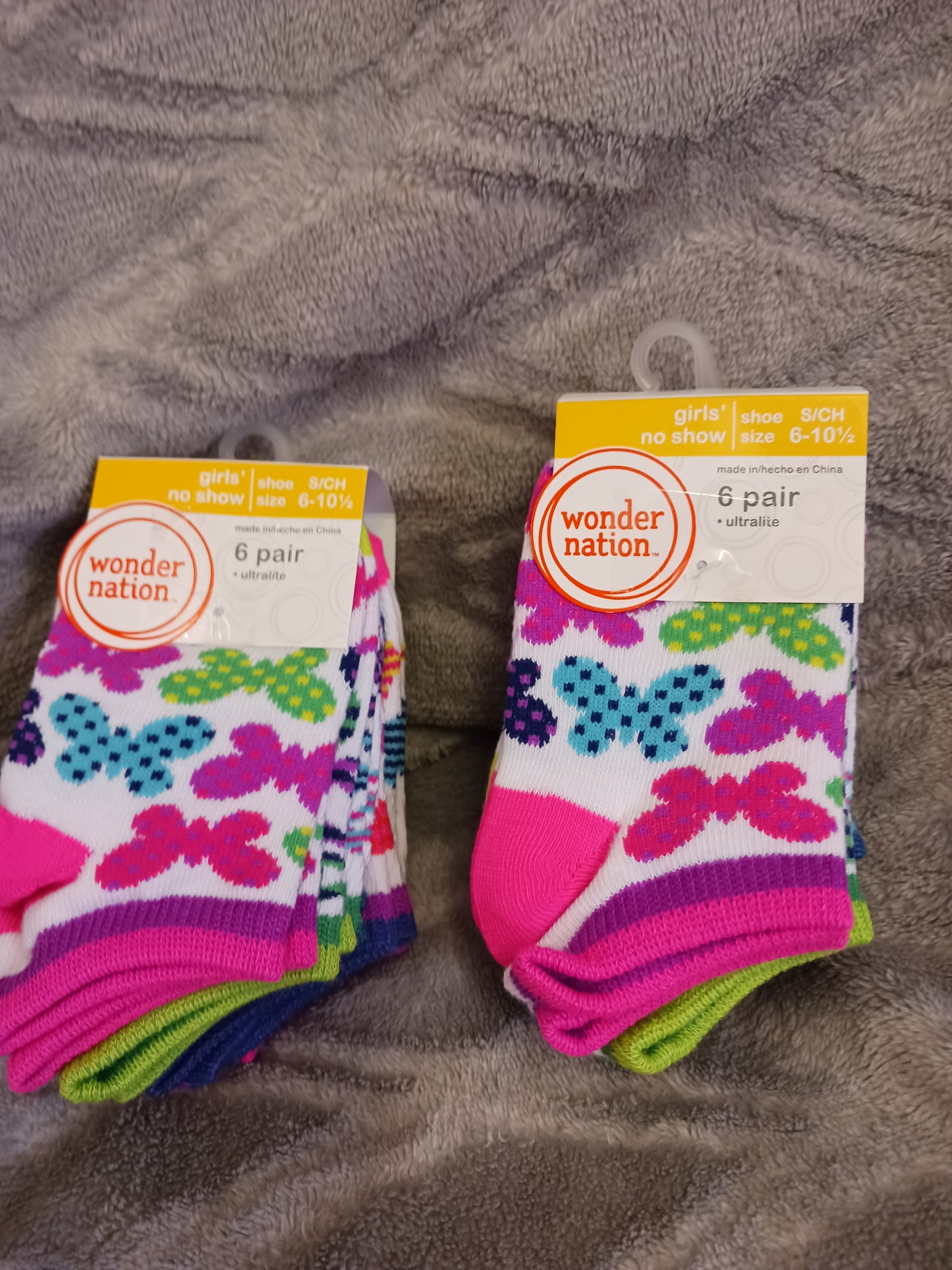 Girls No Show Socks By Wonder Nation 6 Pair Shoe Size 6-10.5