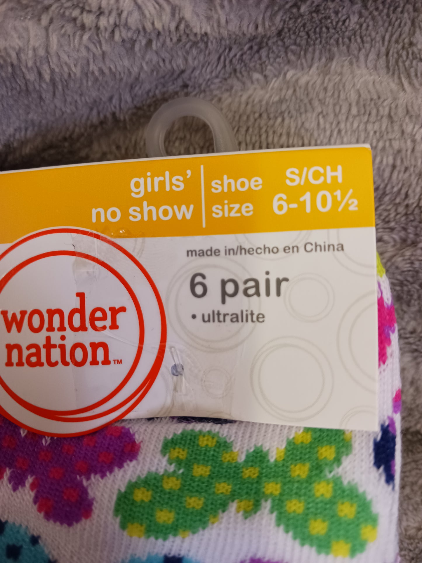Girls No Show Socks By Wonder Nation 6 Pair Shoe Size 6-10.5