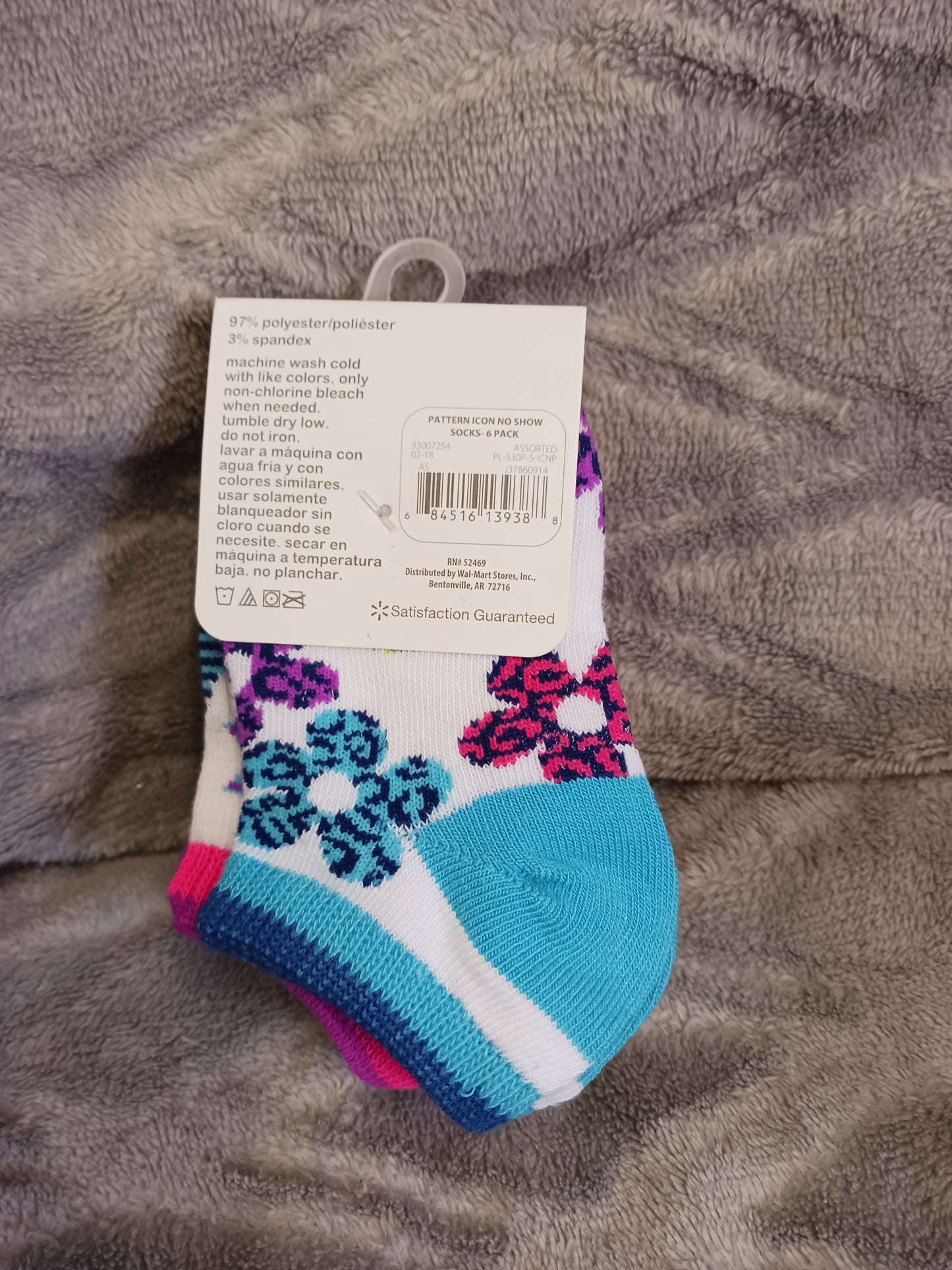 Girls No Show Socks By Wonder Nation 6 Pair Shoe Size 6-10.5