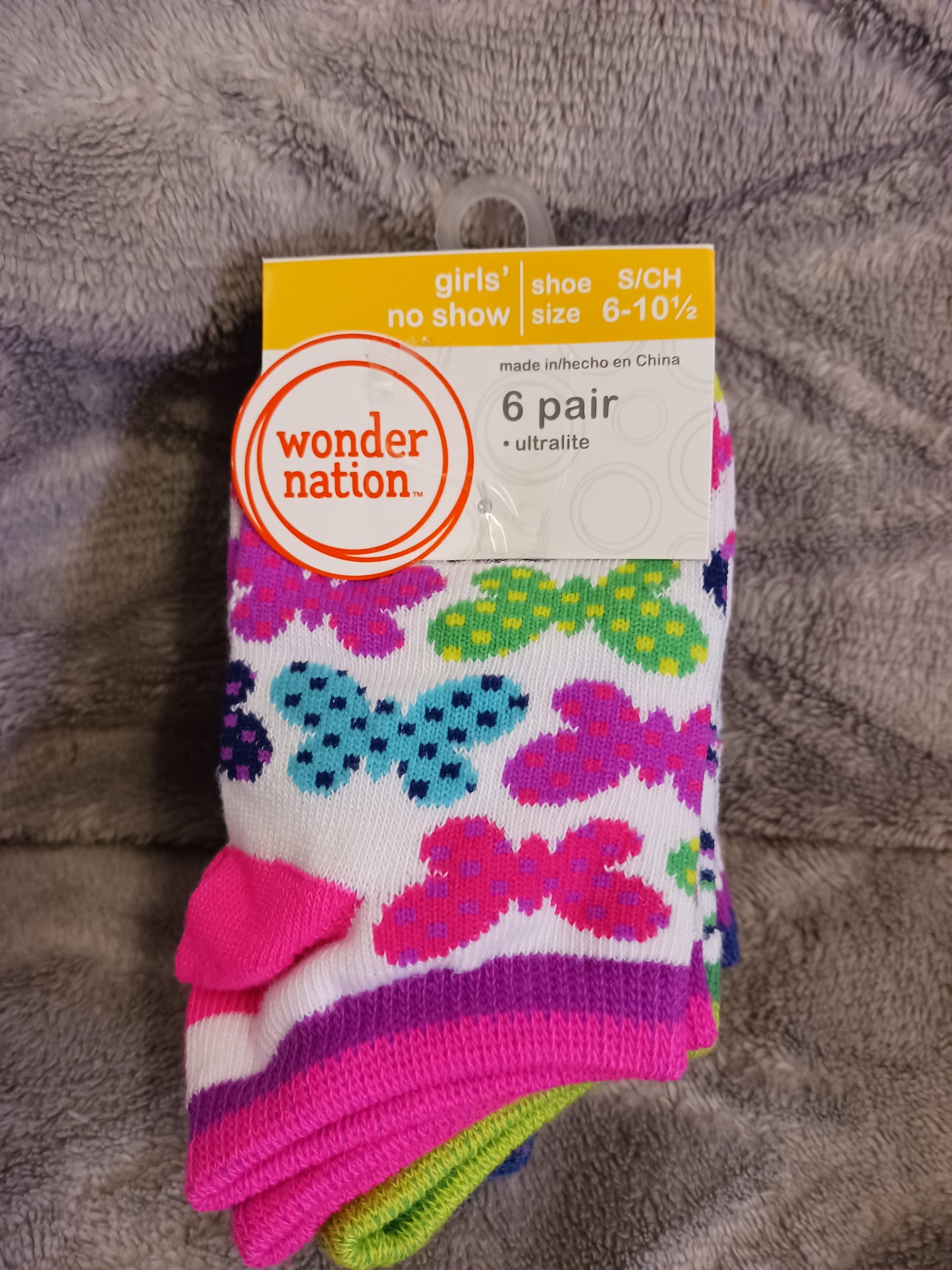Girls No Show Socks By Wonder Nation 6 Pair Shoe Size 6-10.5