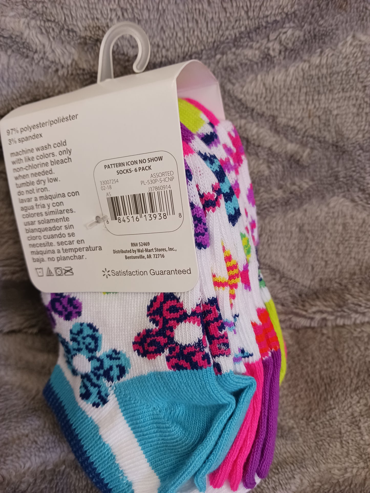 Girls No Show Socks By Wonder Nation 6 Pair Shoe Size 6-10.5